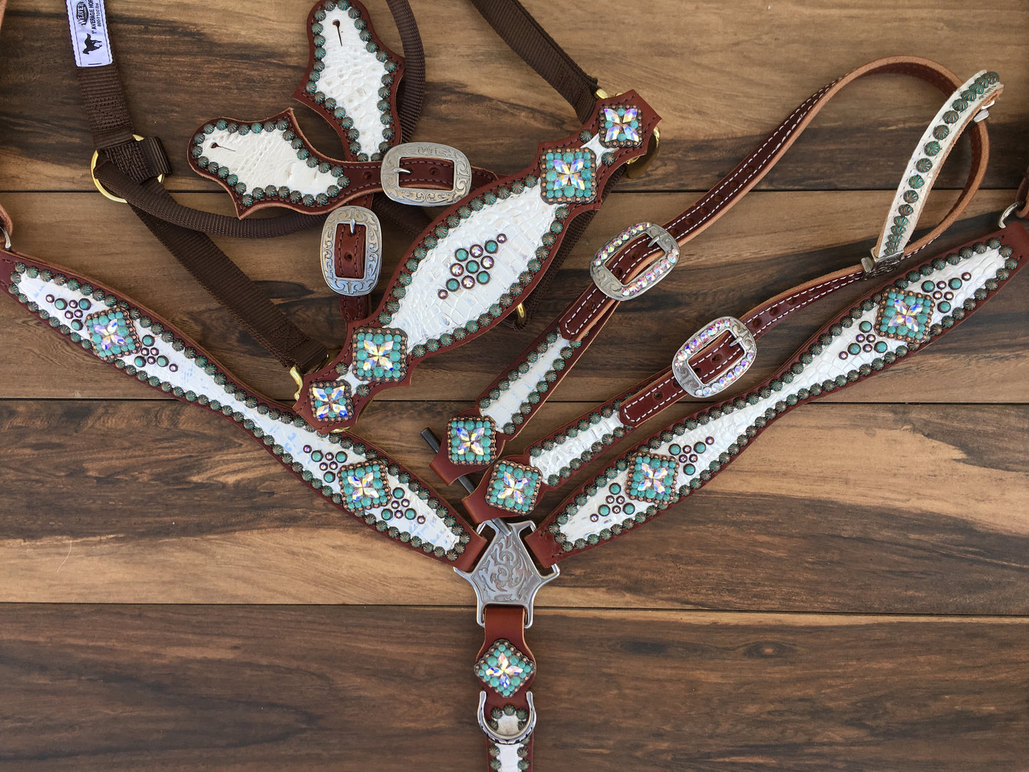 White gator with Patina and Turquoise accents