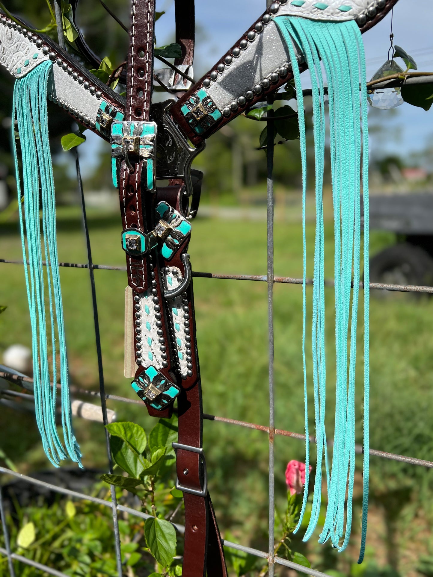 White gator & silver dazzle with turquoise fringe