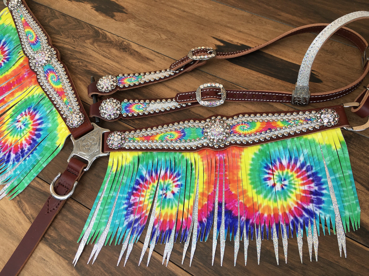 Metallic ice with tie dye overlay and fringe