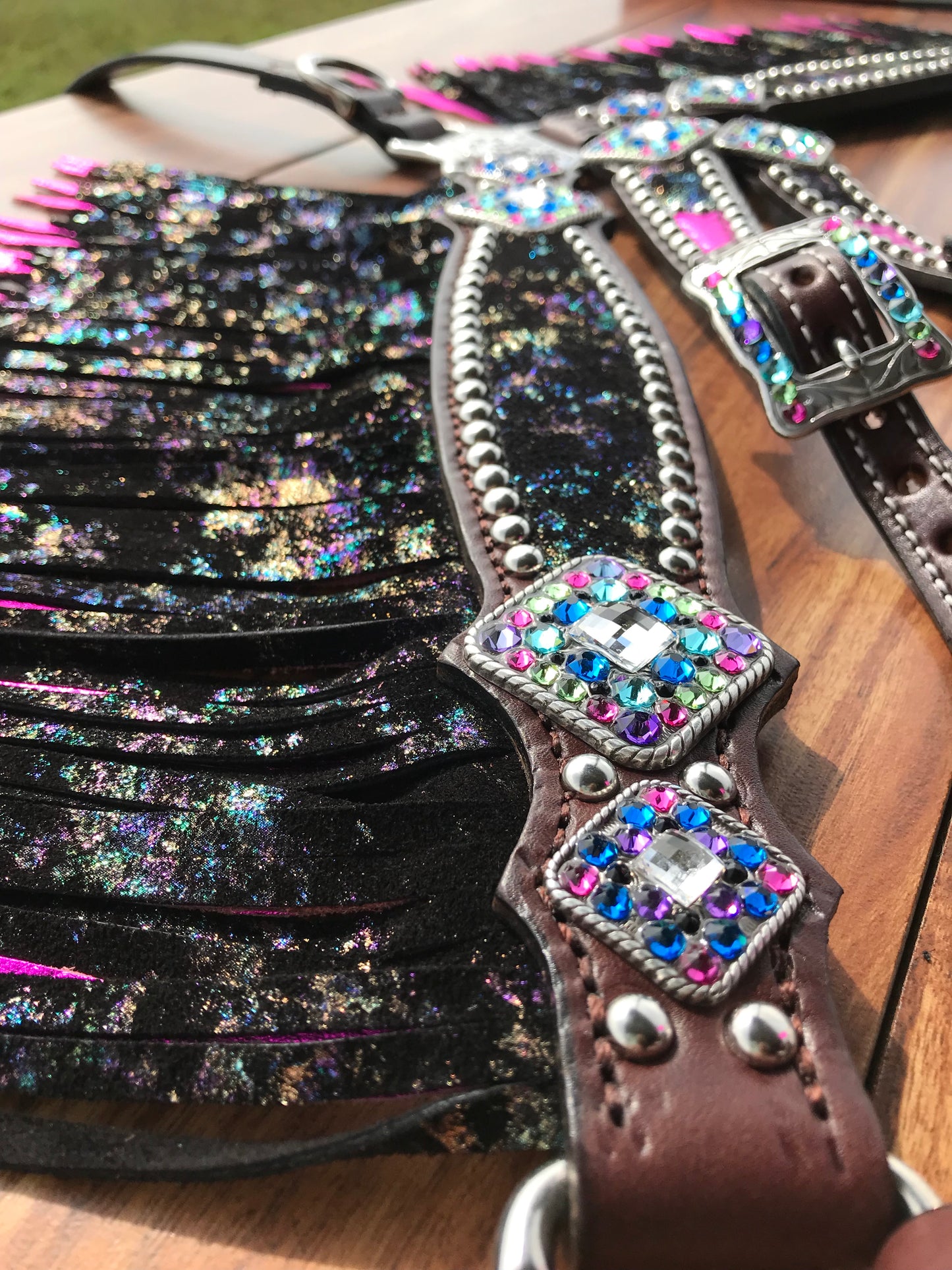 Northern Lights with Pink Double Layer Fringe