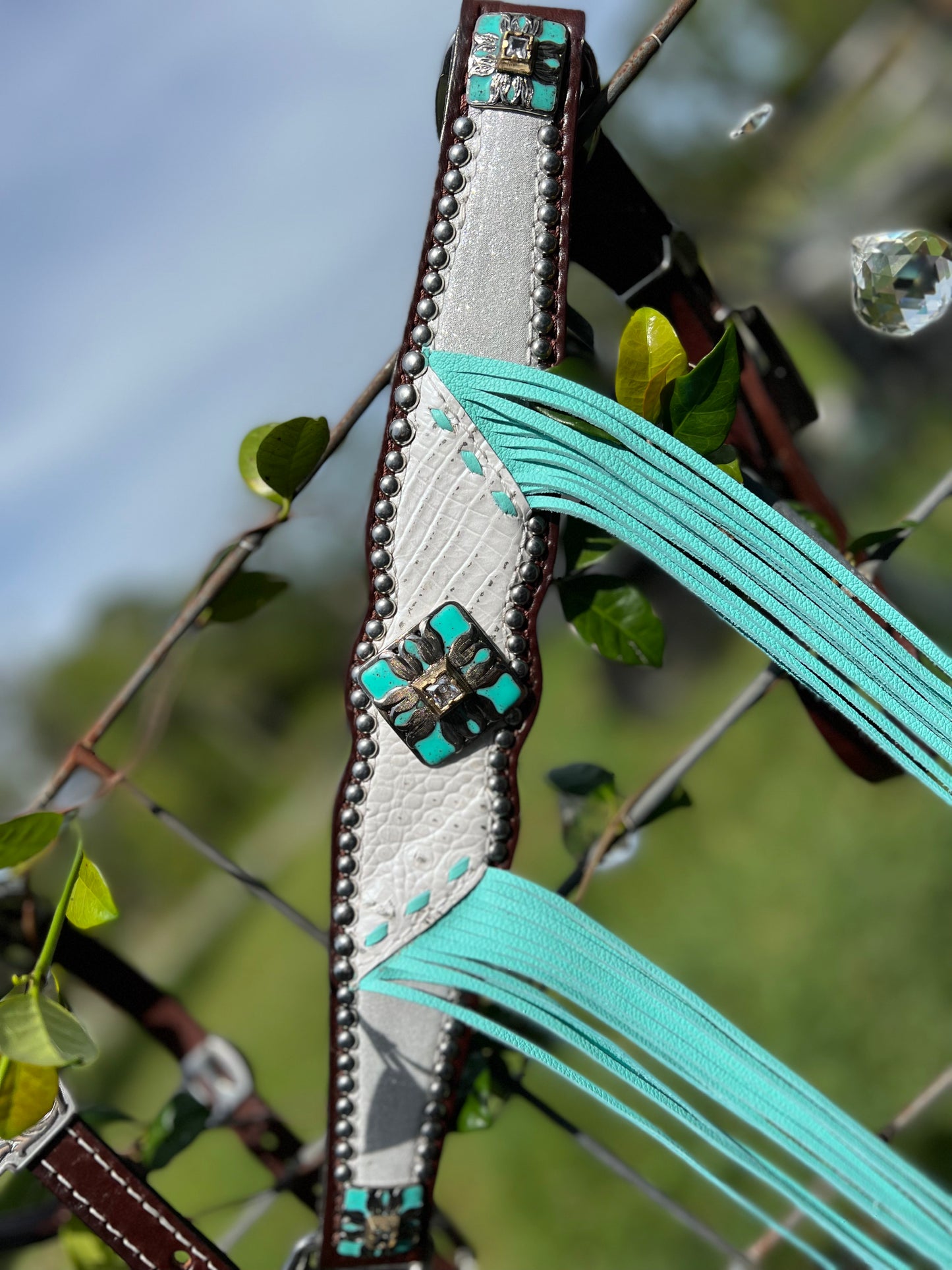 White gator & silver dazzle with turquoise fringe