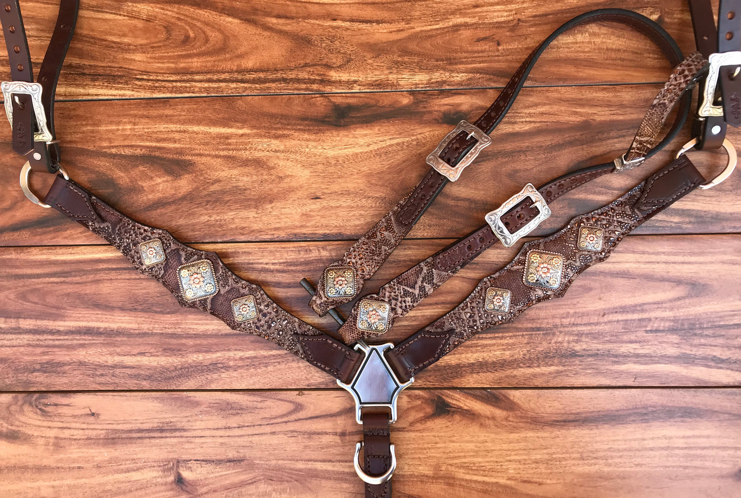 Brown Python with Floral conchos