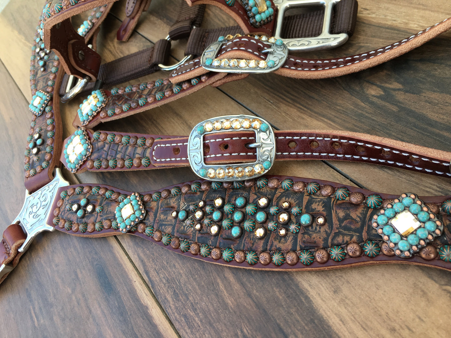 Rustic Brown Gator with Patina and Turquoise accents