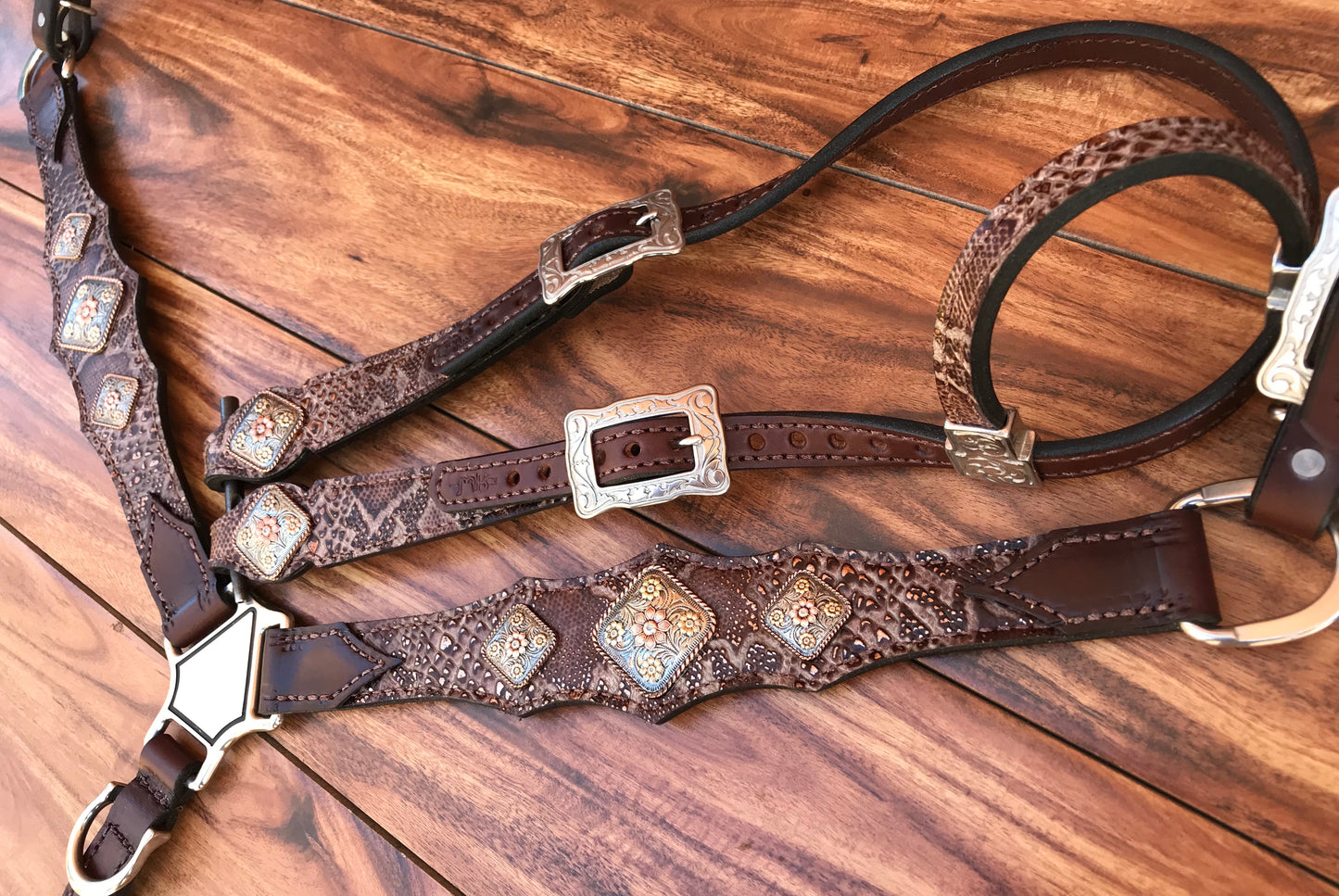 Brown Python with Floral conchos