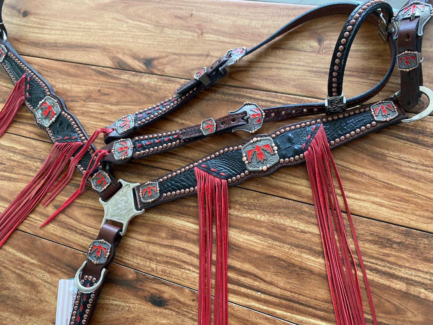 Black gator with red fringe & thunderbirds