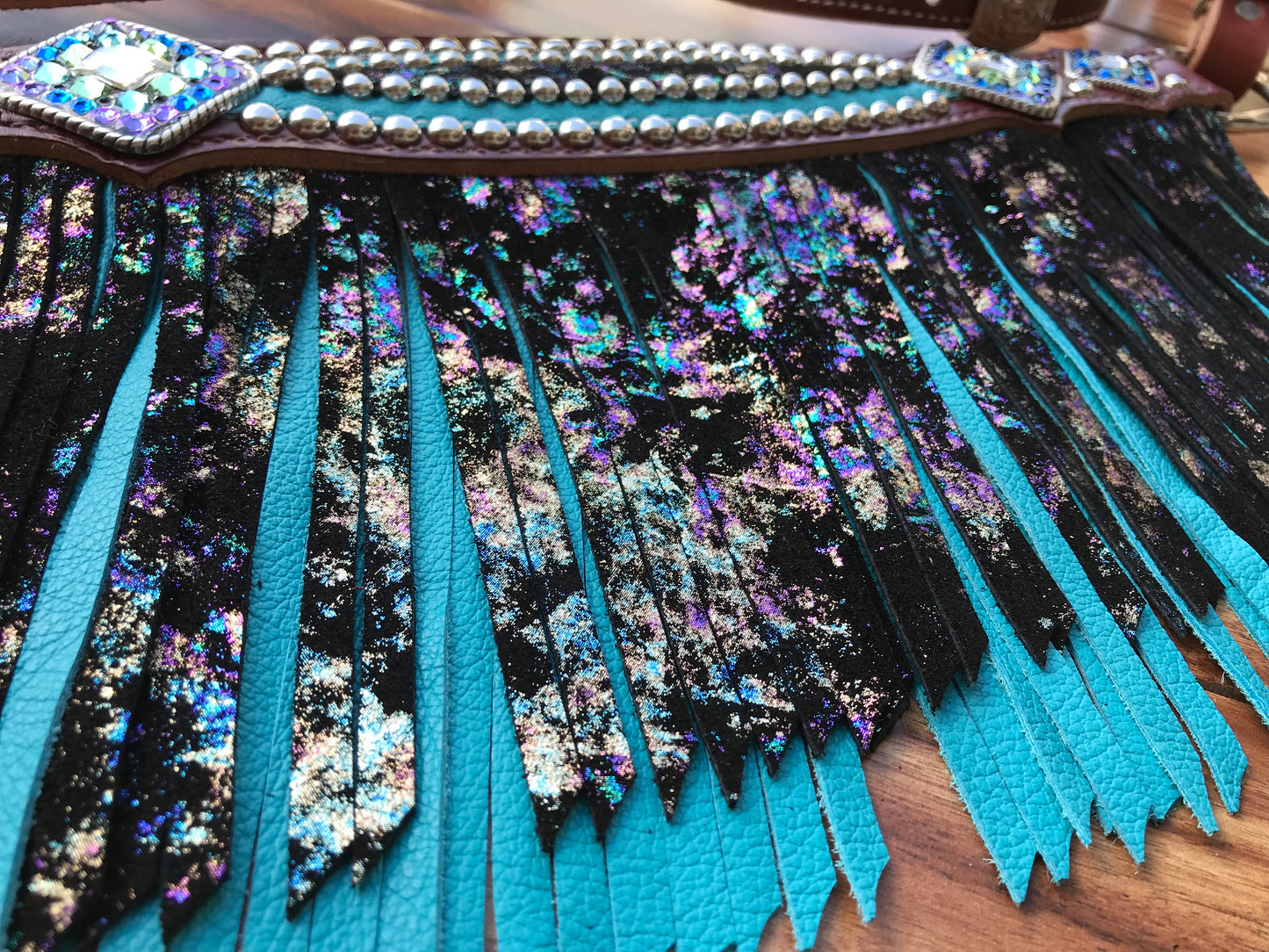 Turquoise with Northern Lights overlay and Double Layered Fringe