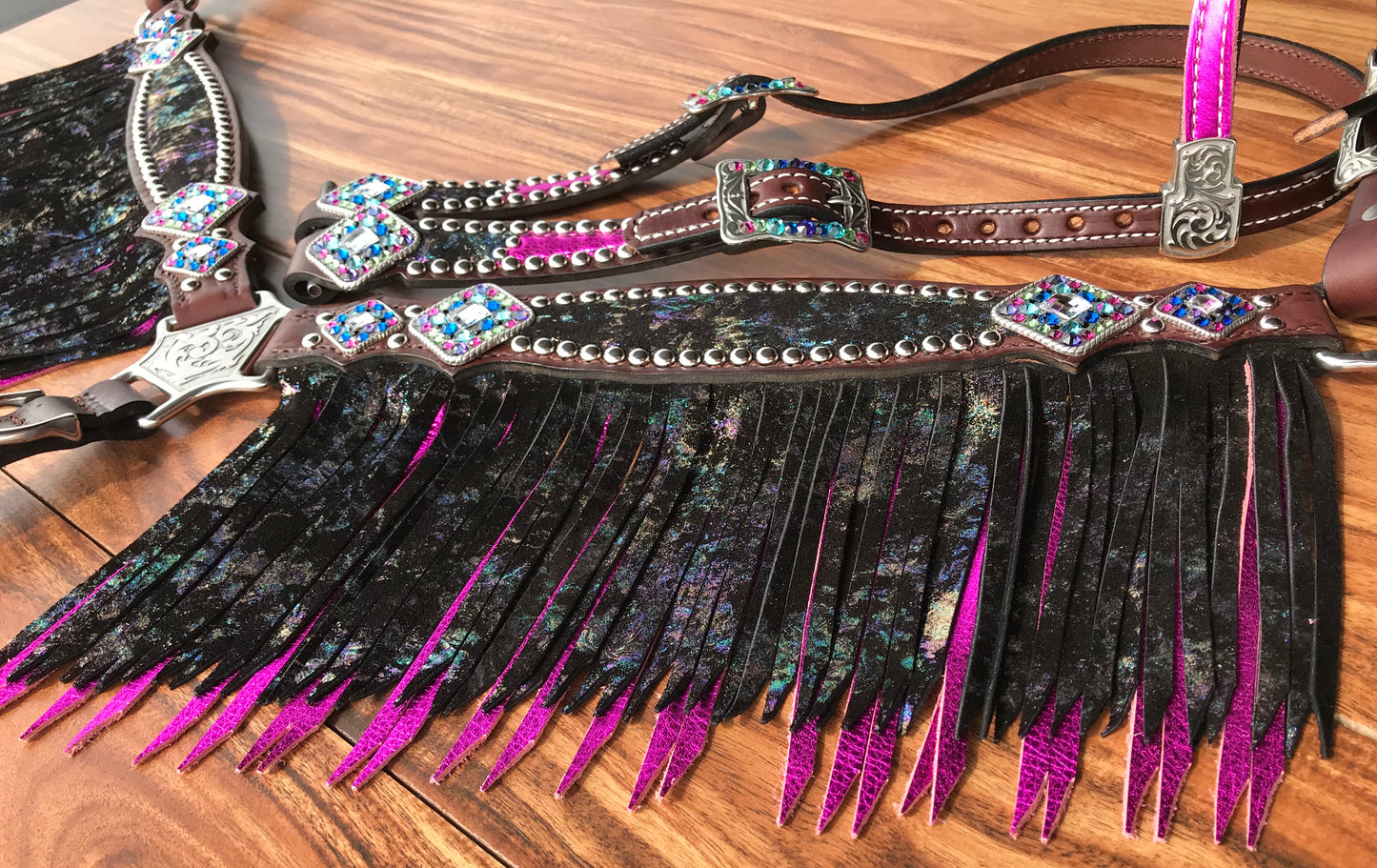 Northern Lights with Pink Double Layer Fringe