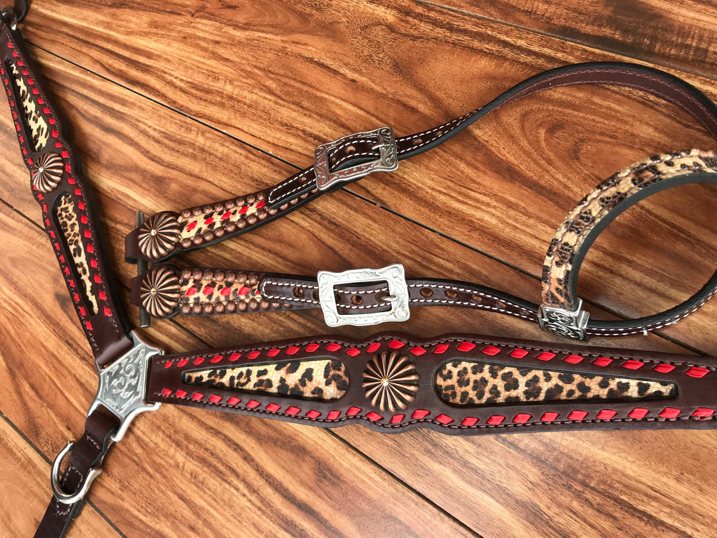Cheetah with red buckstitch