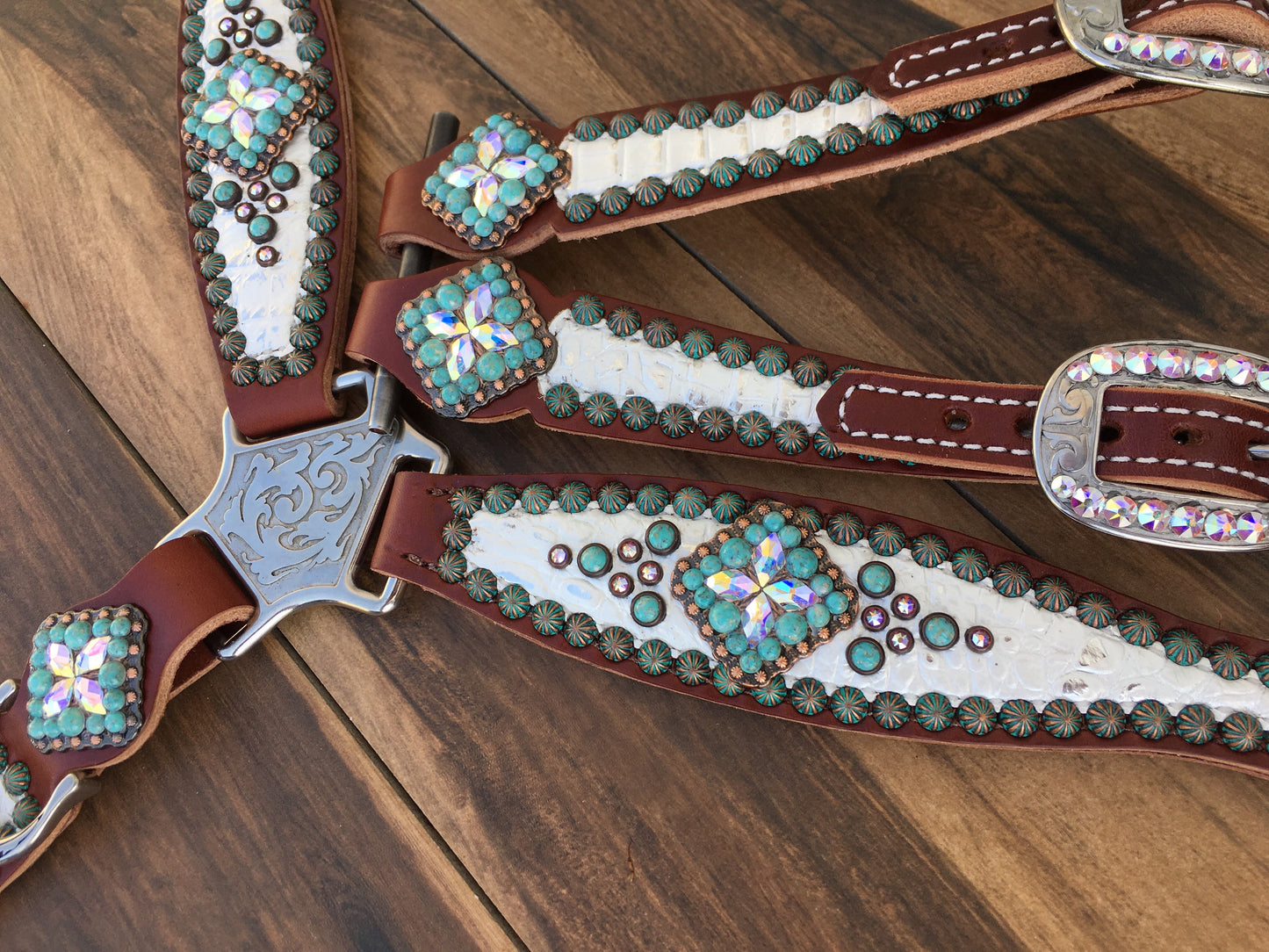 White gator with Patina and Turquoise accents