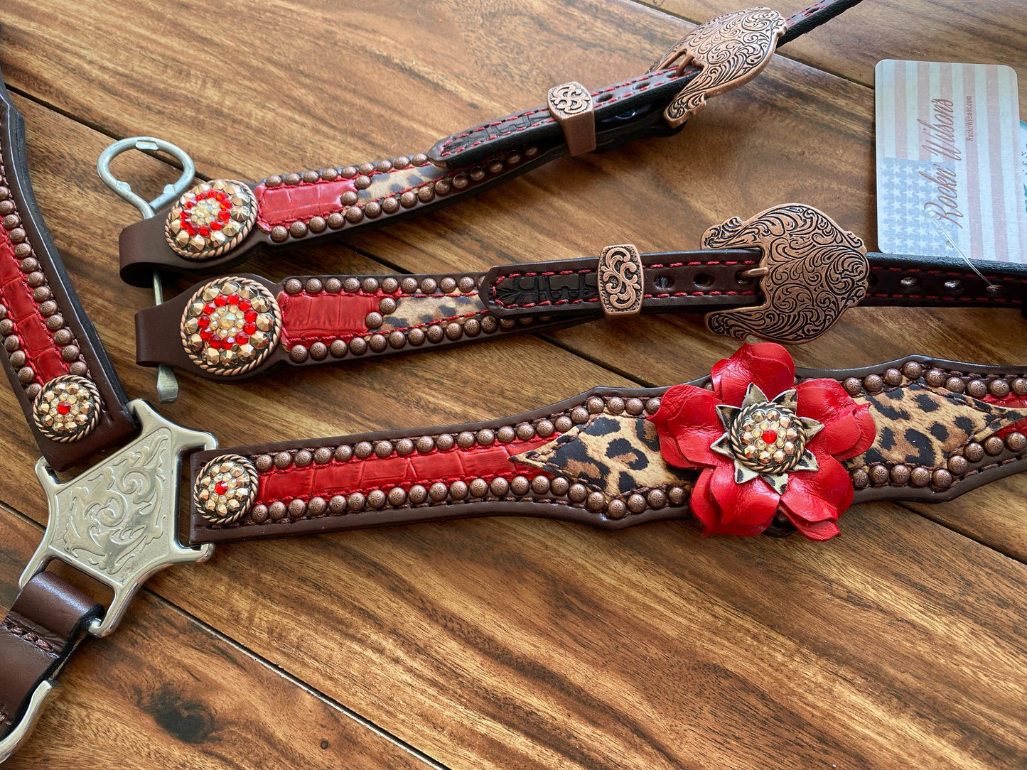 Red Gator and cheetah with leather flower concho