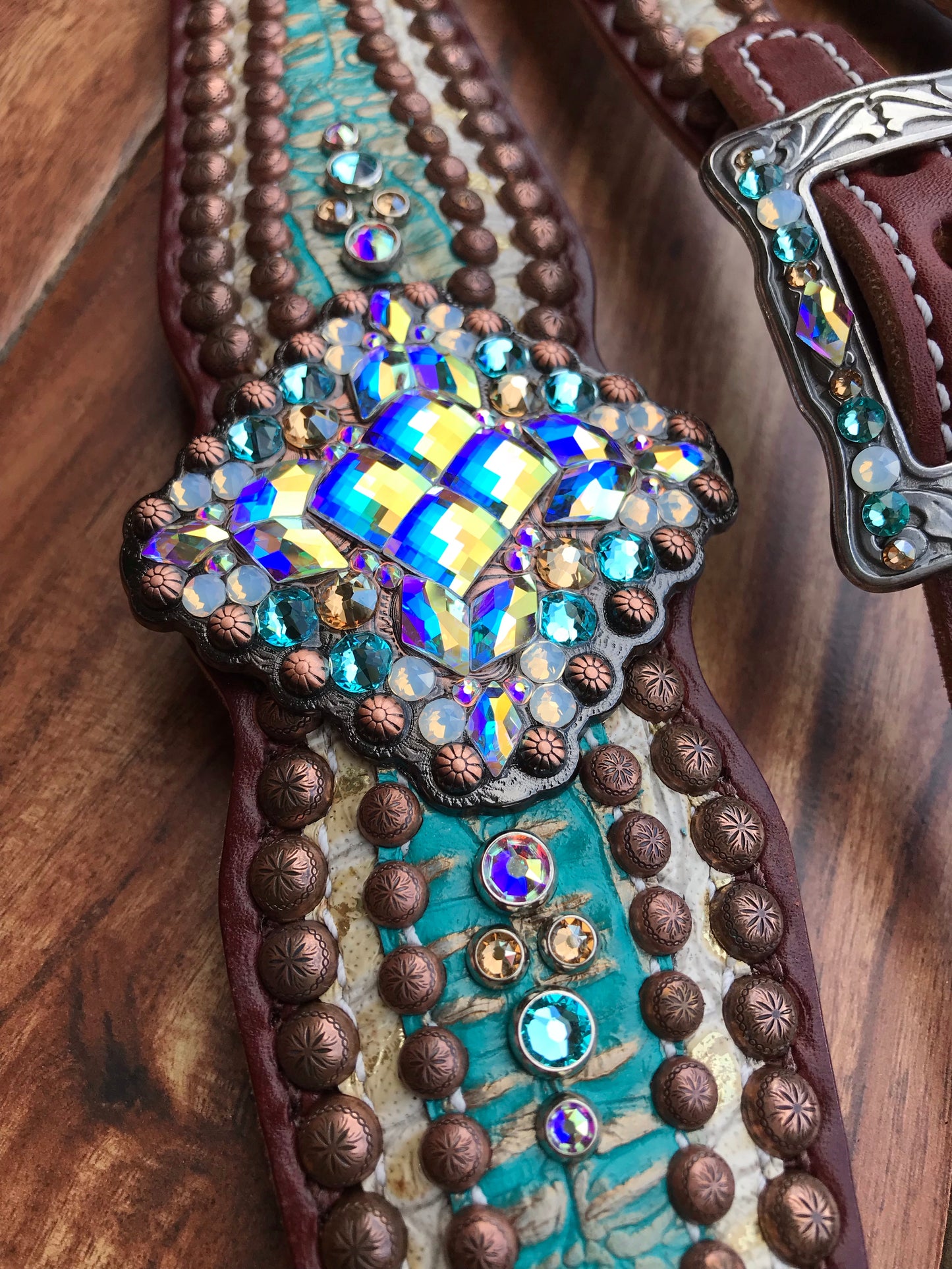 Cream Gator with Turquoise overlay and copper spots