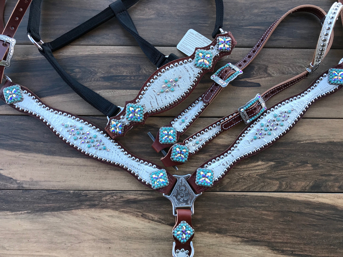 White gator with turquoise