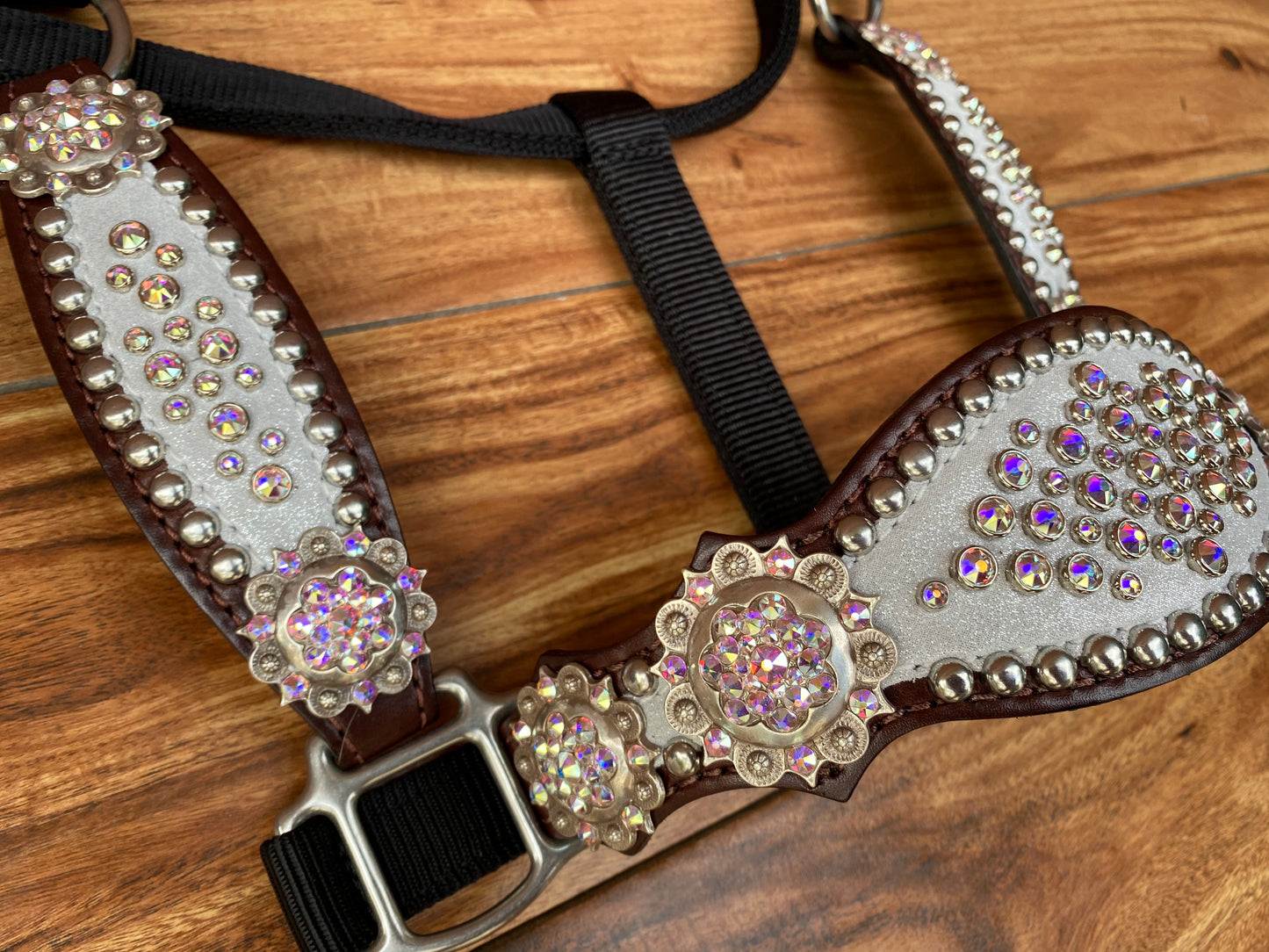 Silver glitter with AB flower concho halter