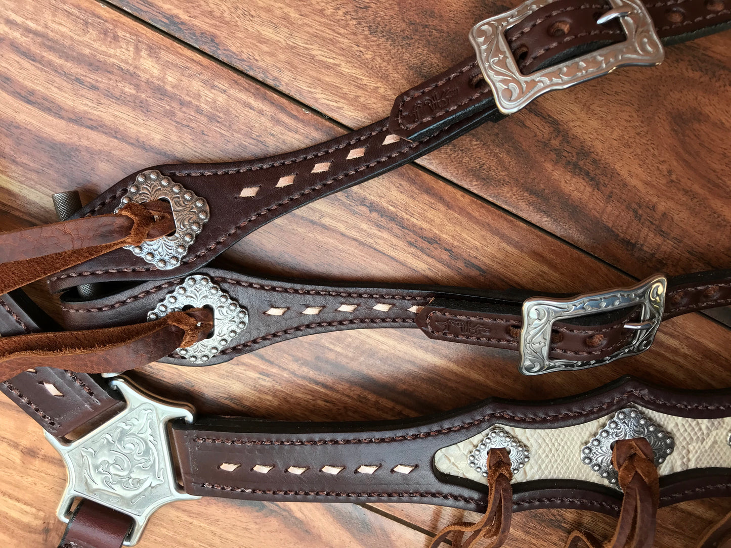 Cream Python Snake Inlay with Buckstitch
