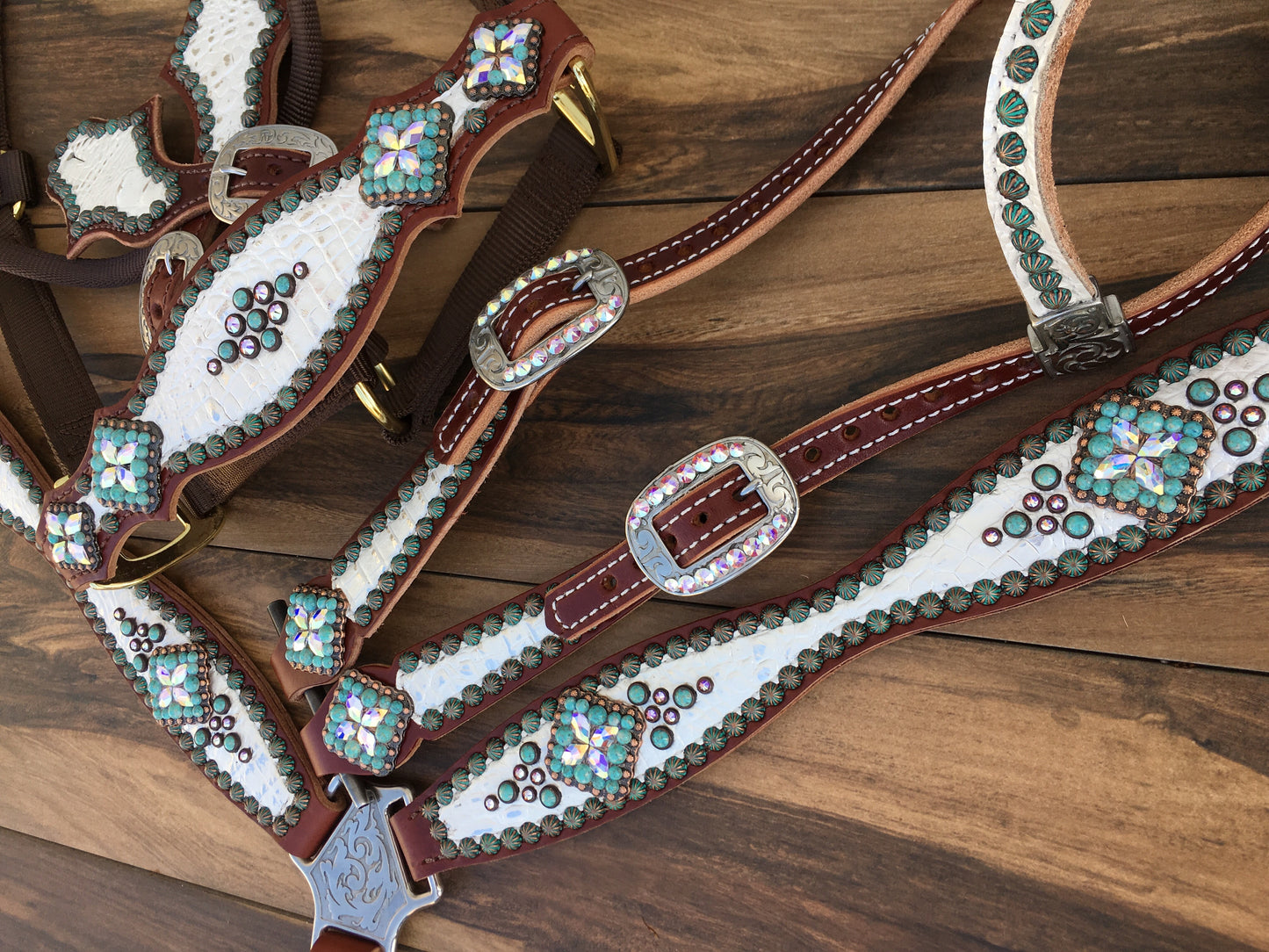 White gator with Patina and Turquoise accents