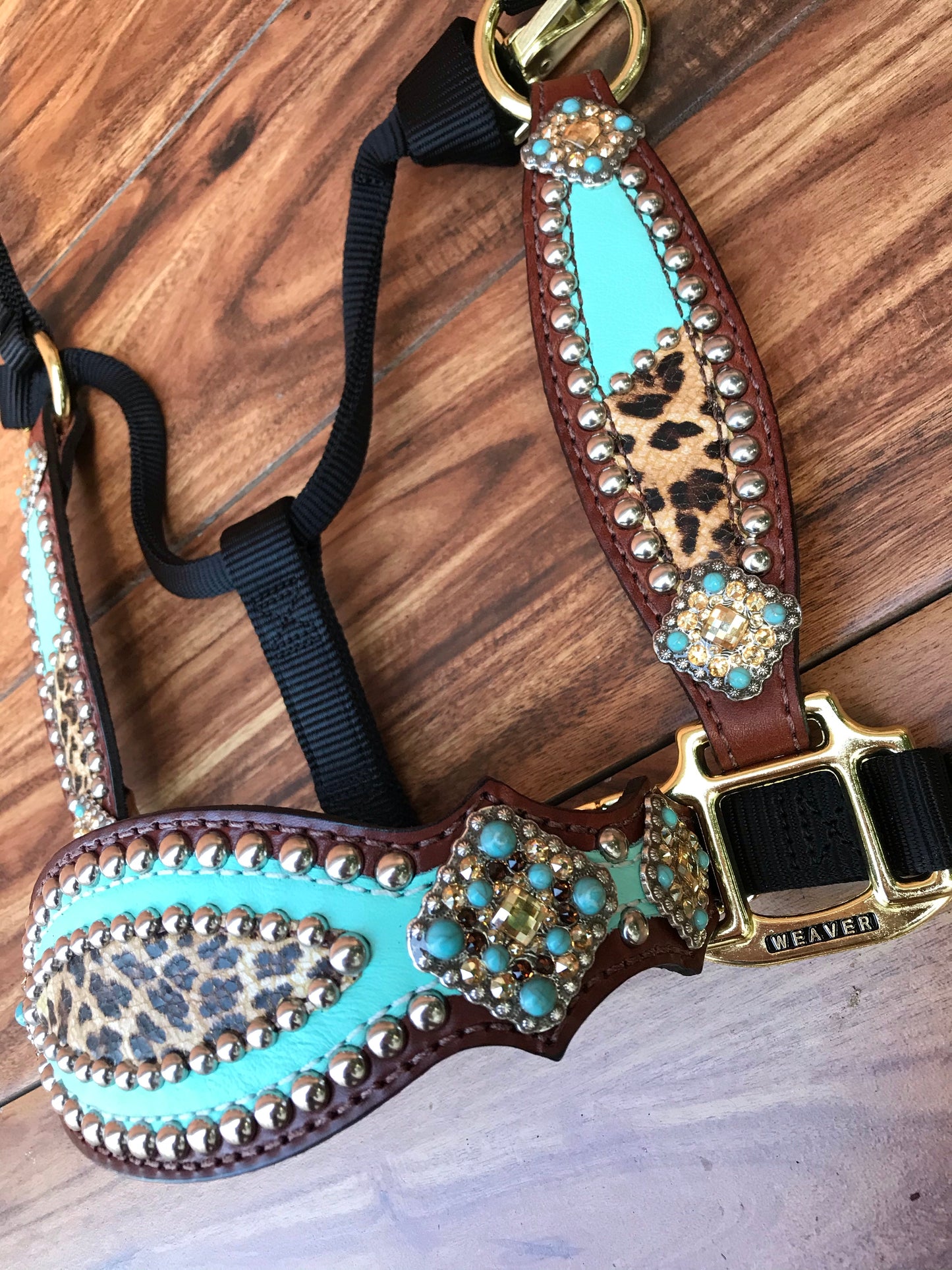 Tiffany blue with cheetah overlay halter