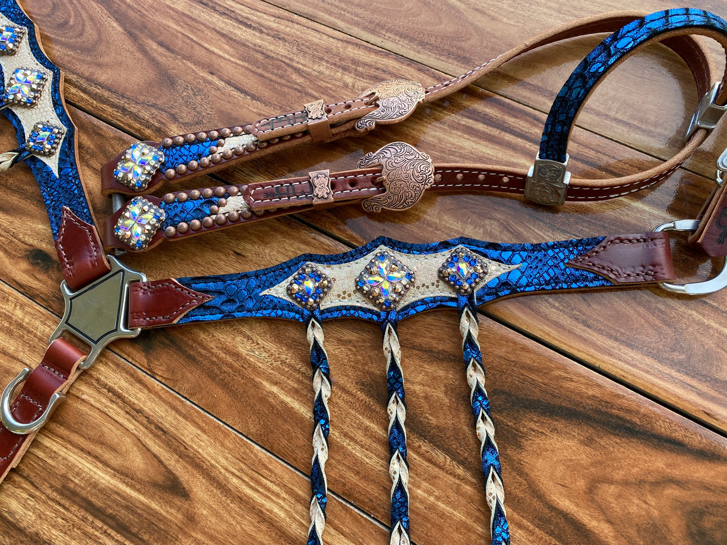 Blue and rose gold mystic with tassels