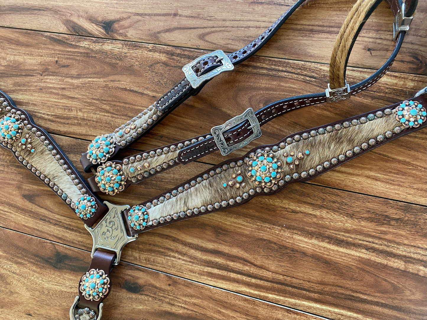 Cowhide with turquoise