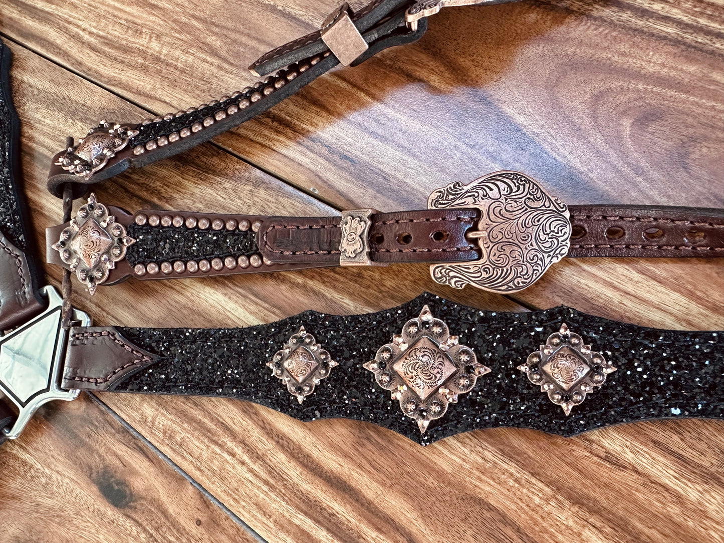 Chunky black glitter with copper conchos