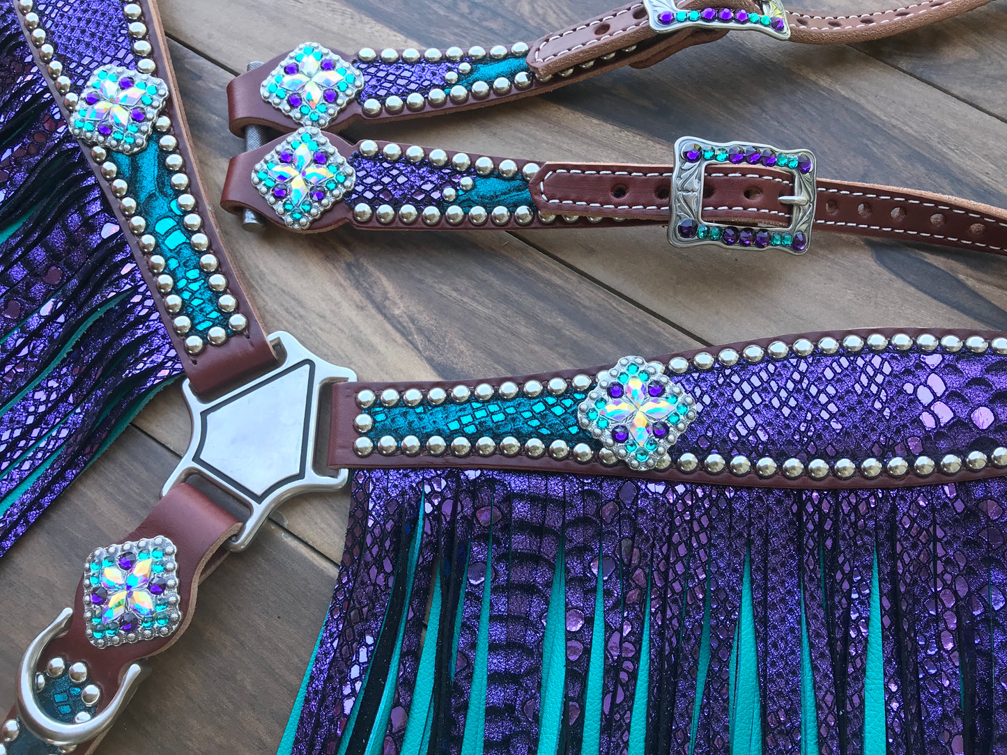 Turquoise and Purple Mystic Double Fringe