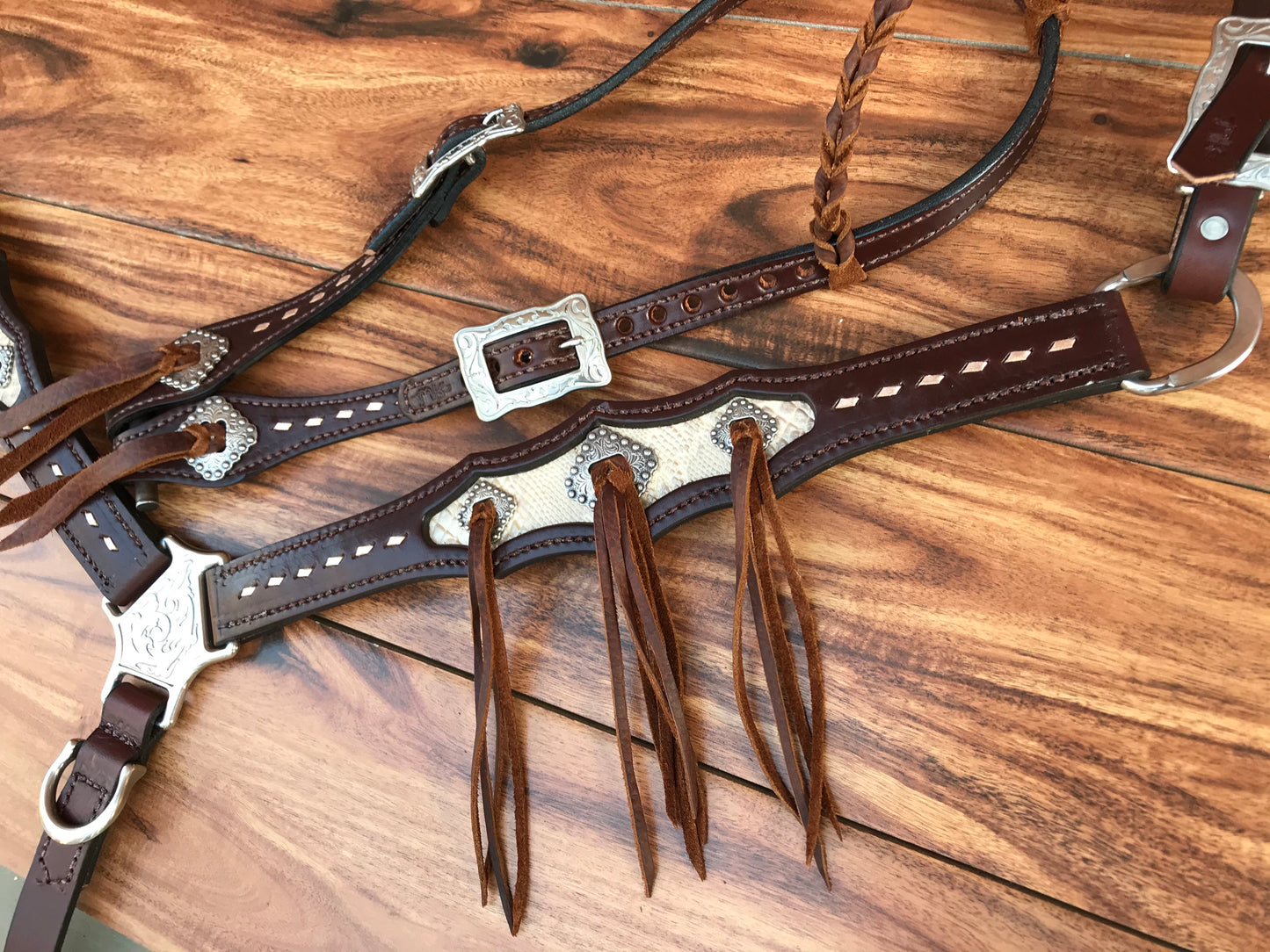 Cream Python Snake Inlay with Buckstitch