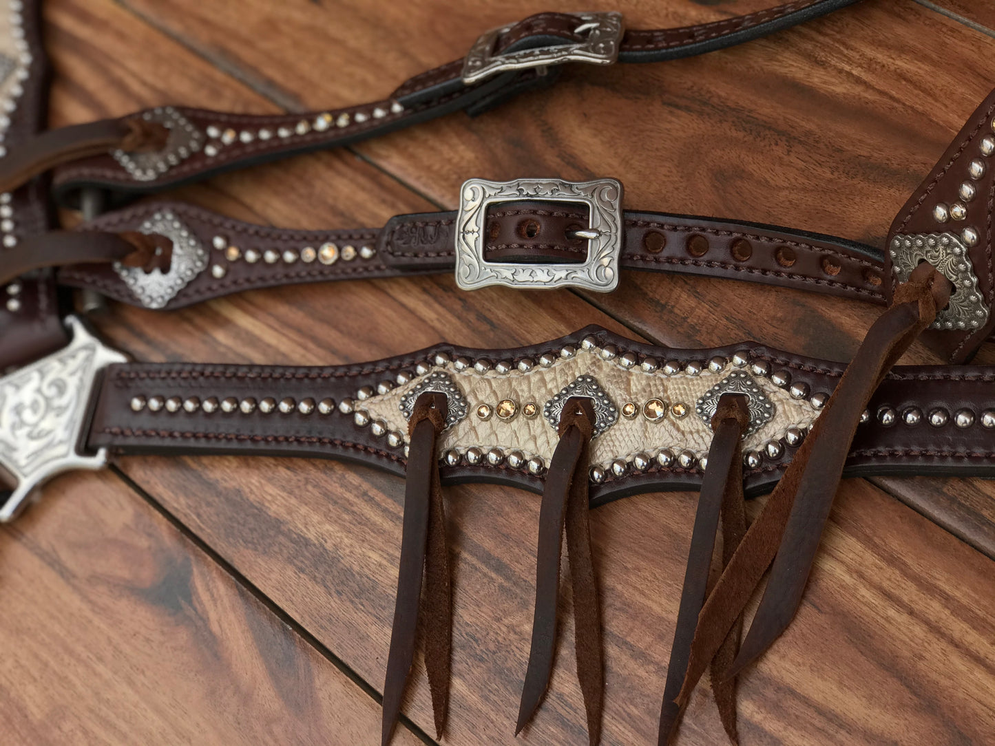 Cream Python Snake on Dark Oil Leather