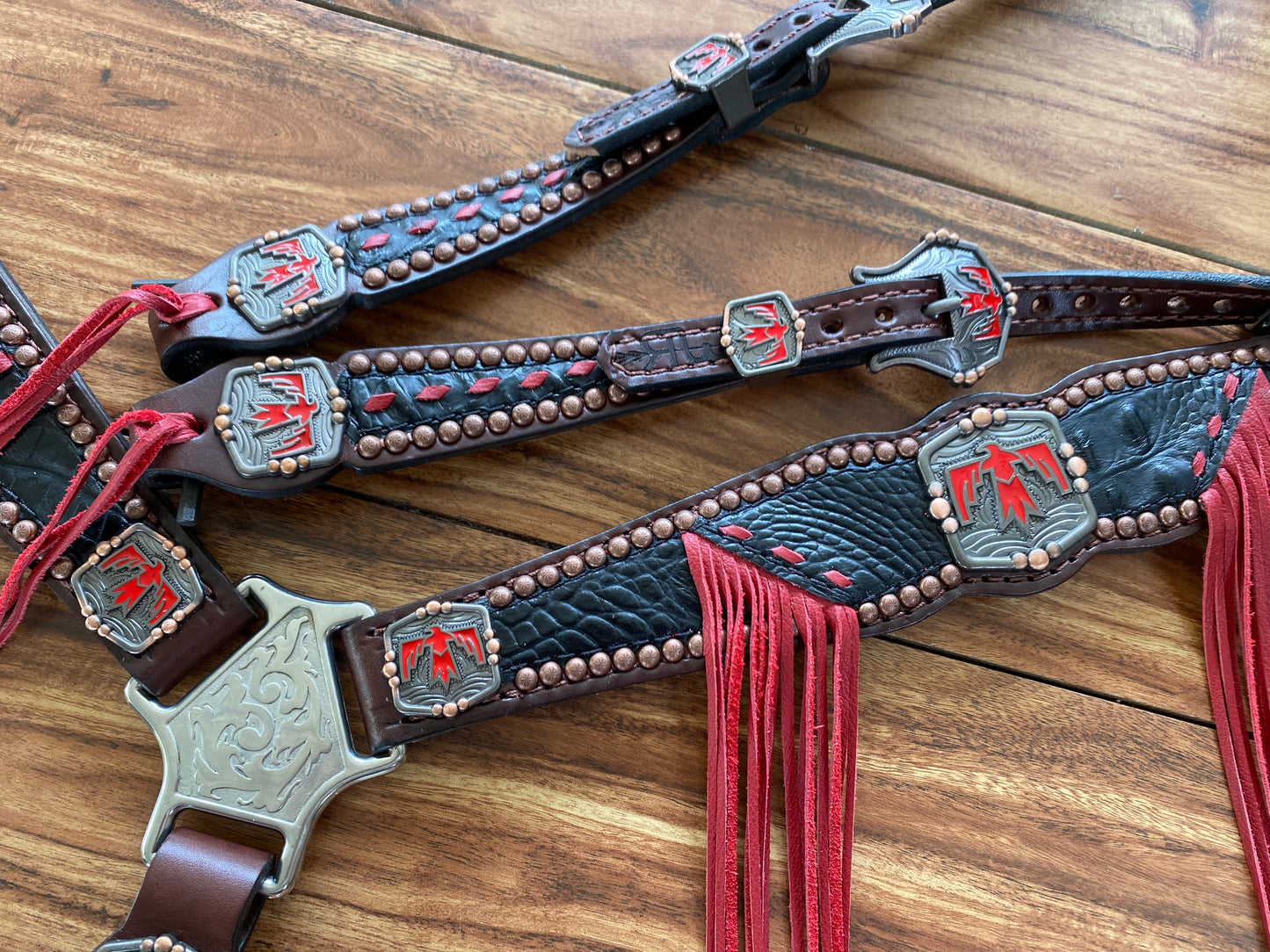 Black gator with red fringe & thunderbirds