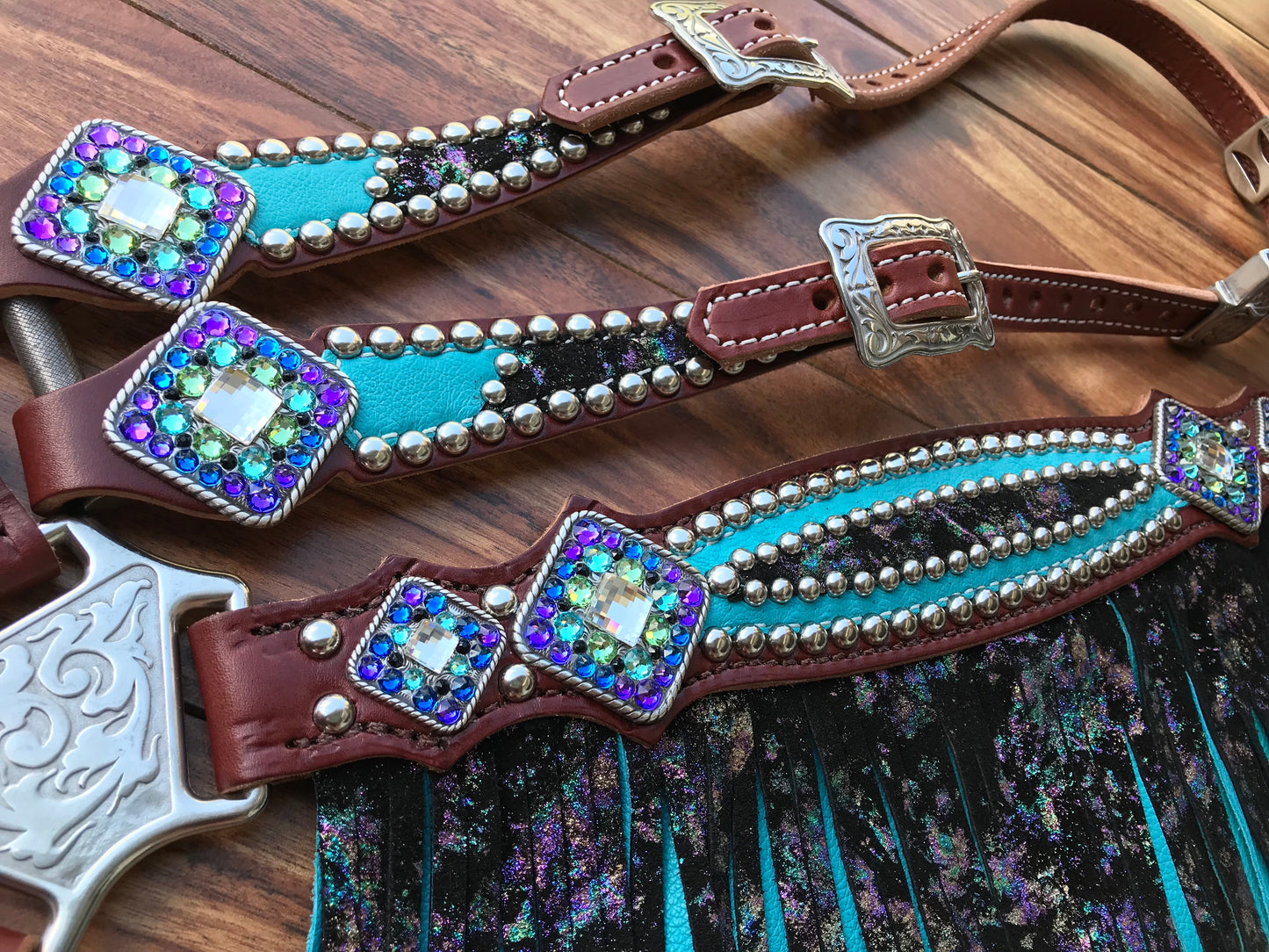 Turquoise with Northern Lights overlay and Double Layered Fringe