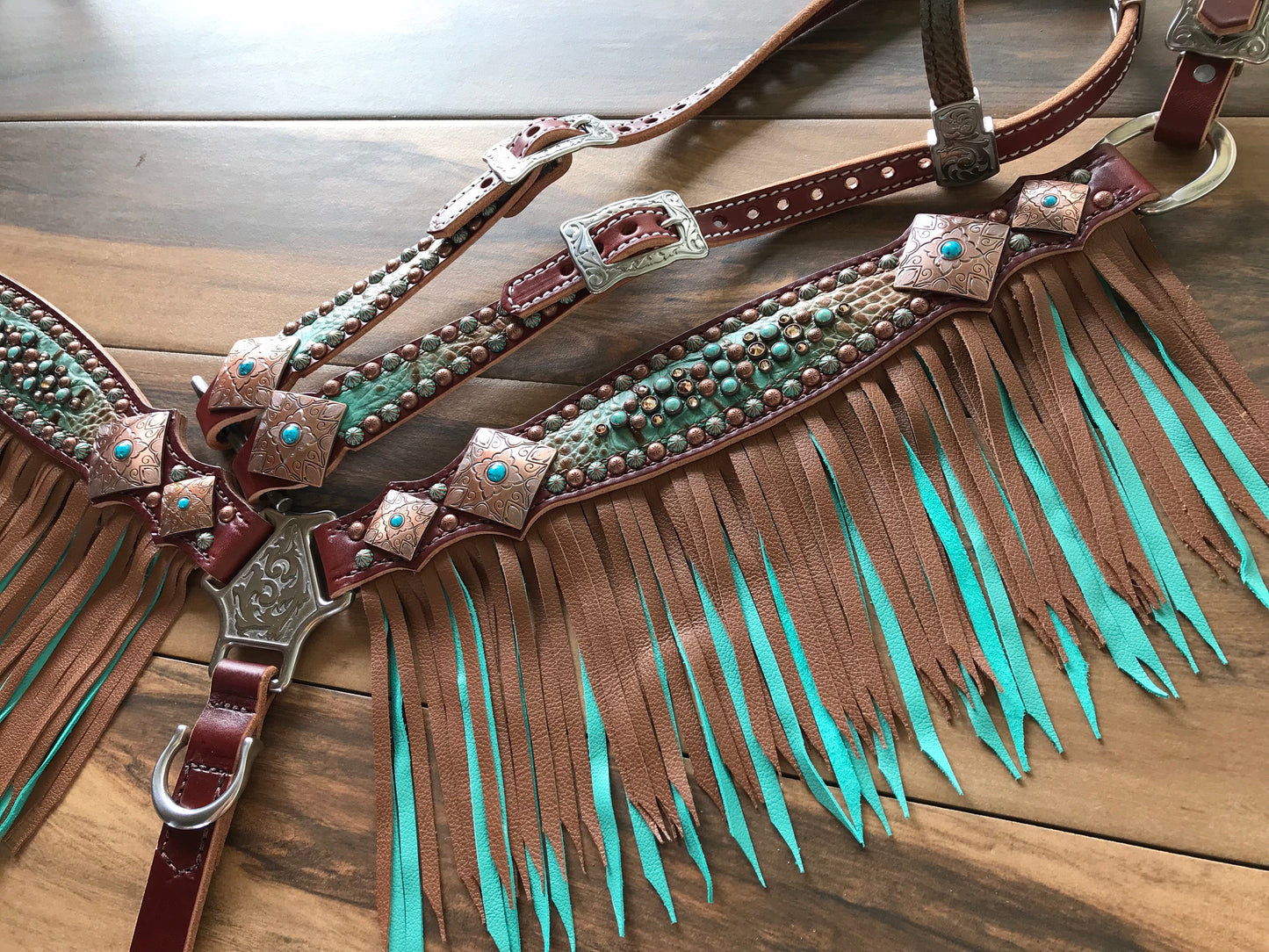 Turquoise Brown Fade with Double Layer Fringe