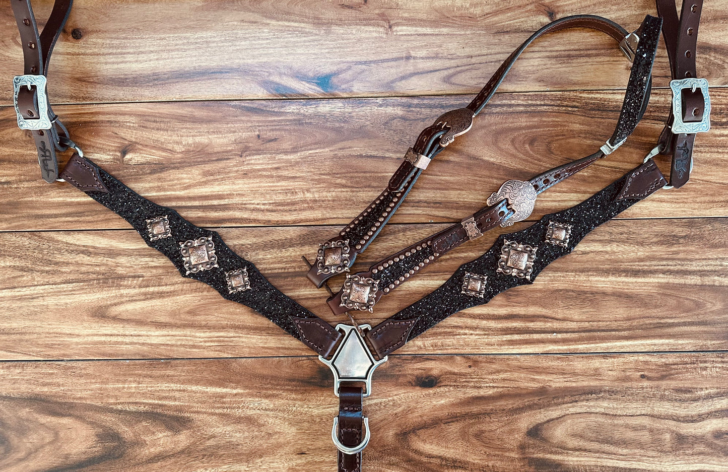 Chunky black glitter with copper conchos