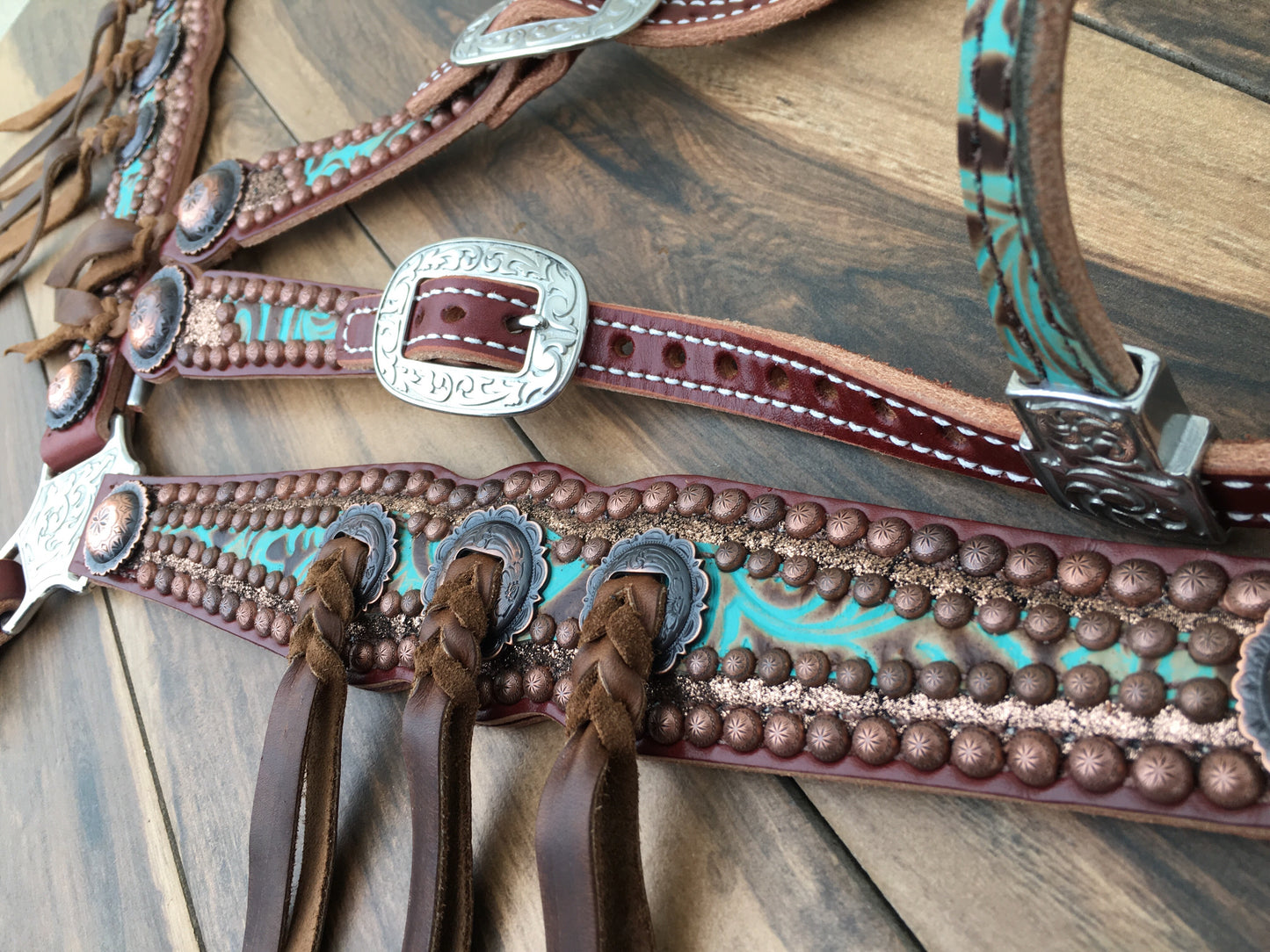 Rose gold with turquoise Tooled overlay