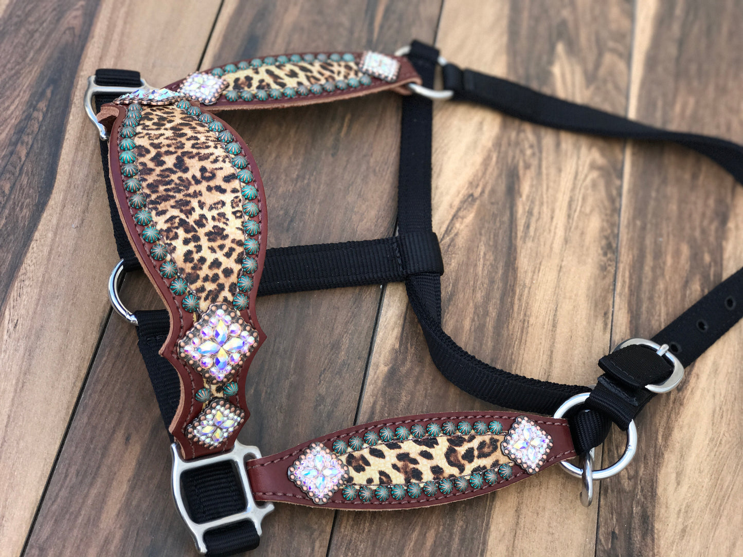 Cheetah Halter W/ Patina Spots and AB Conchos