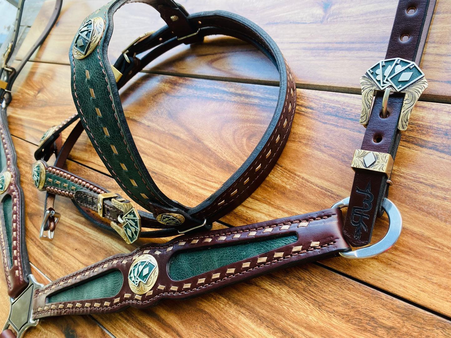 Royal green with handmade imported card conchos