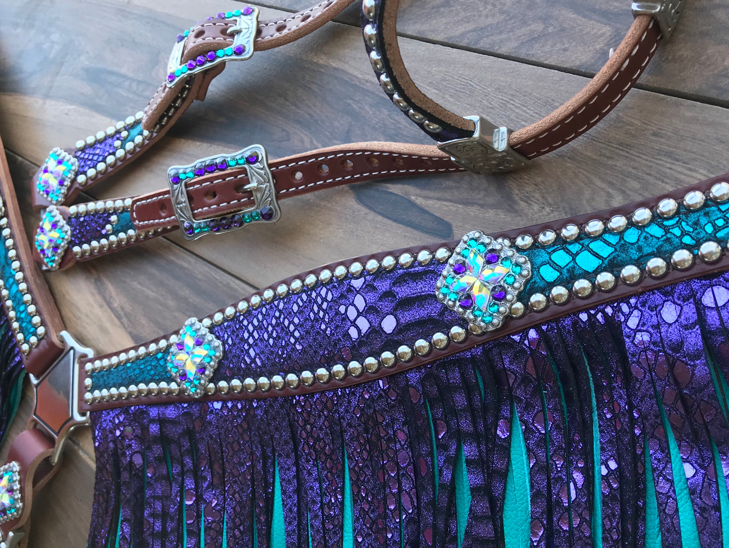 Turquoise and Purple Mystic Double Fringe