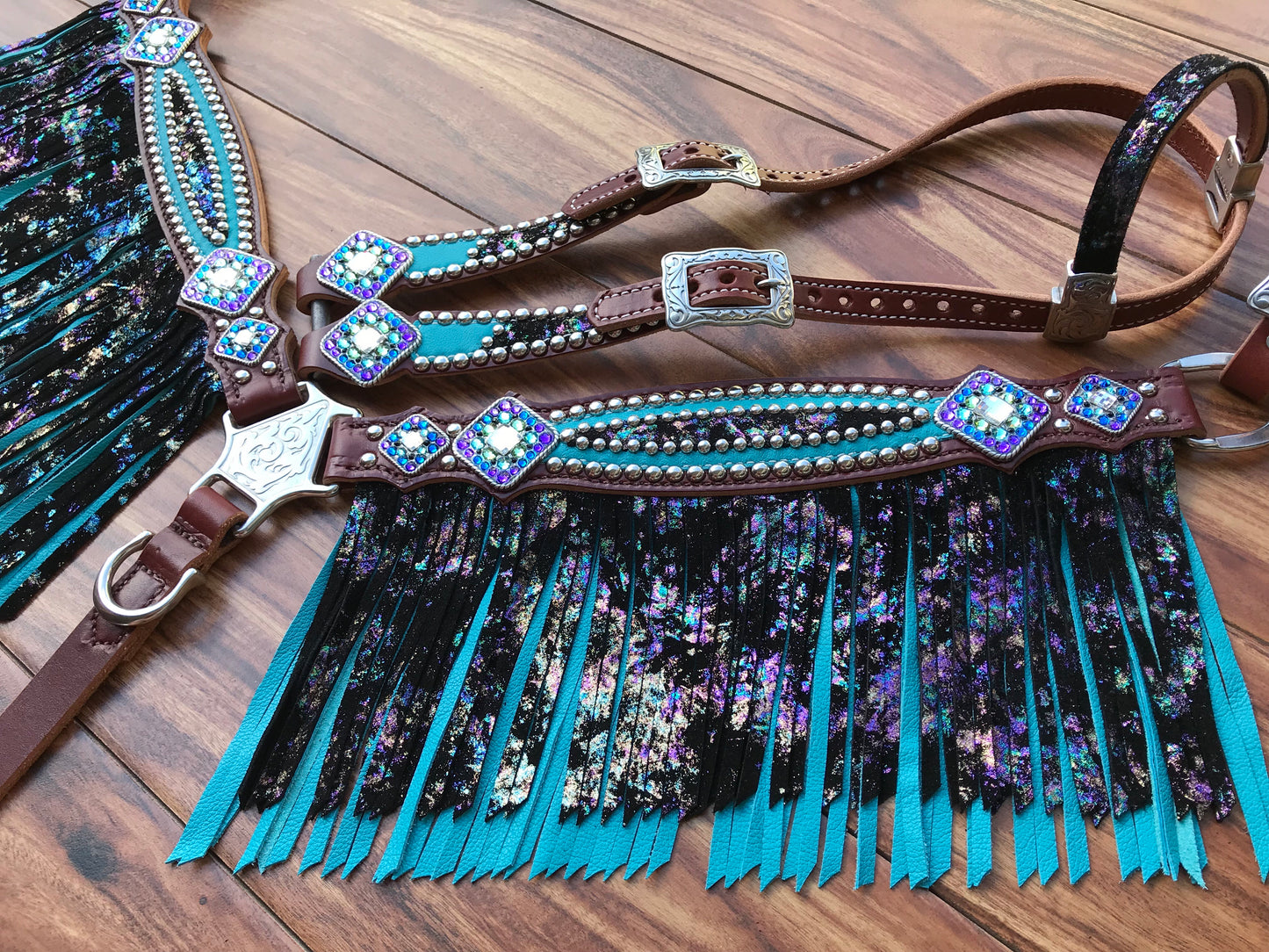 Turquoise with Northern Lights overlay and Double Layered Fringe