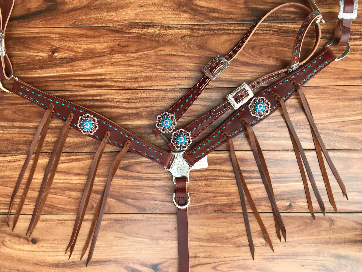 Turquoise buckstitch and round conchos