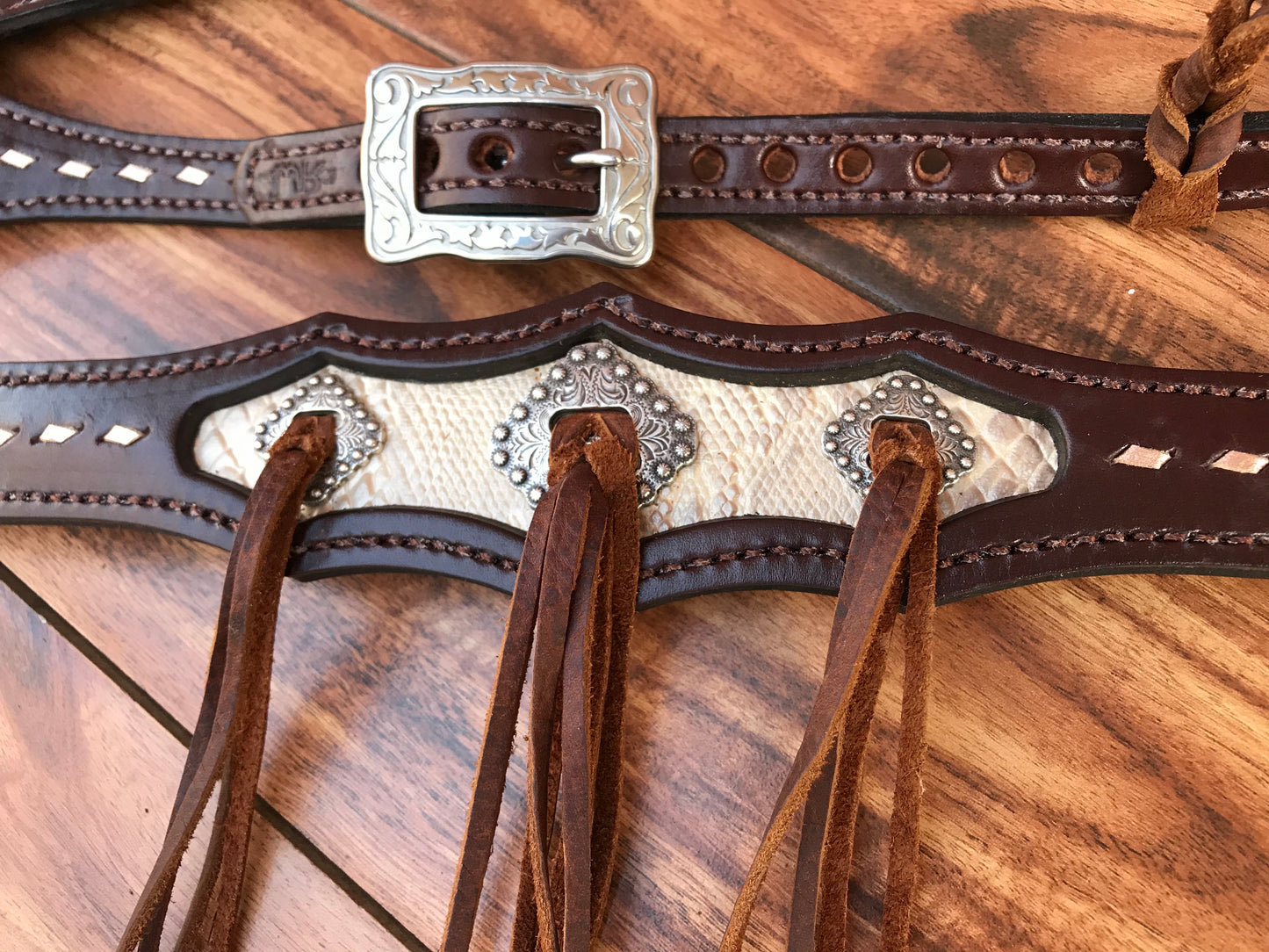 Cream Python Snake Inlay with Buckstitch