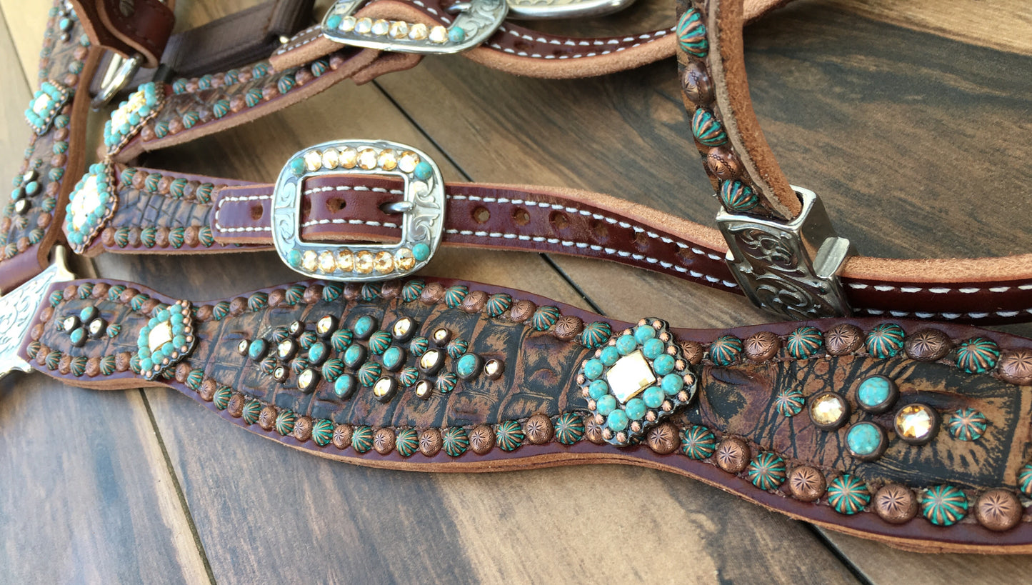 Rustic Brown Gator with Patina and Turquoise accents