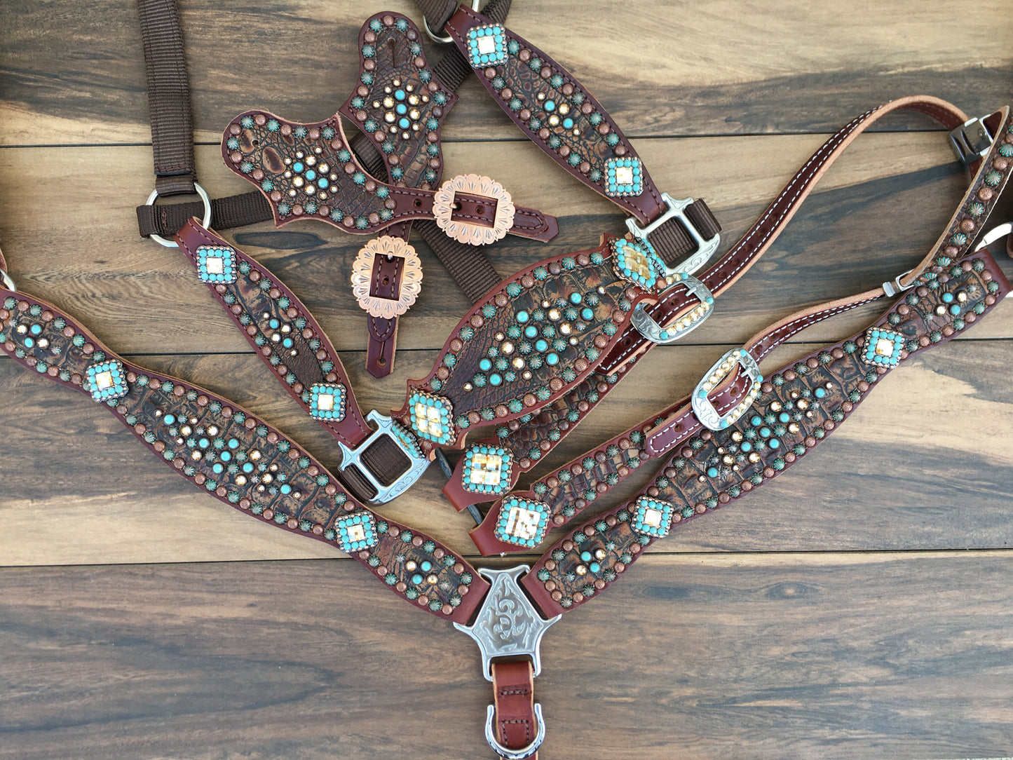 Rustic Brown Gator with Patina and Turquoise accents