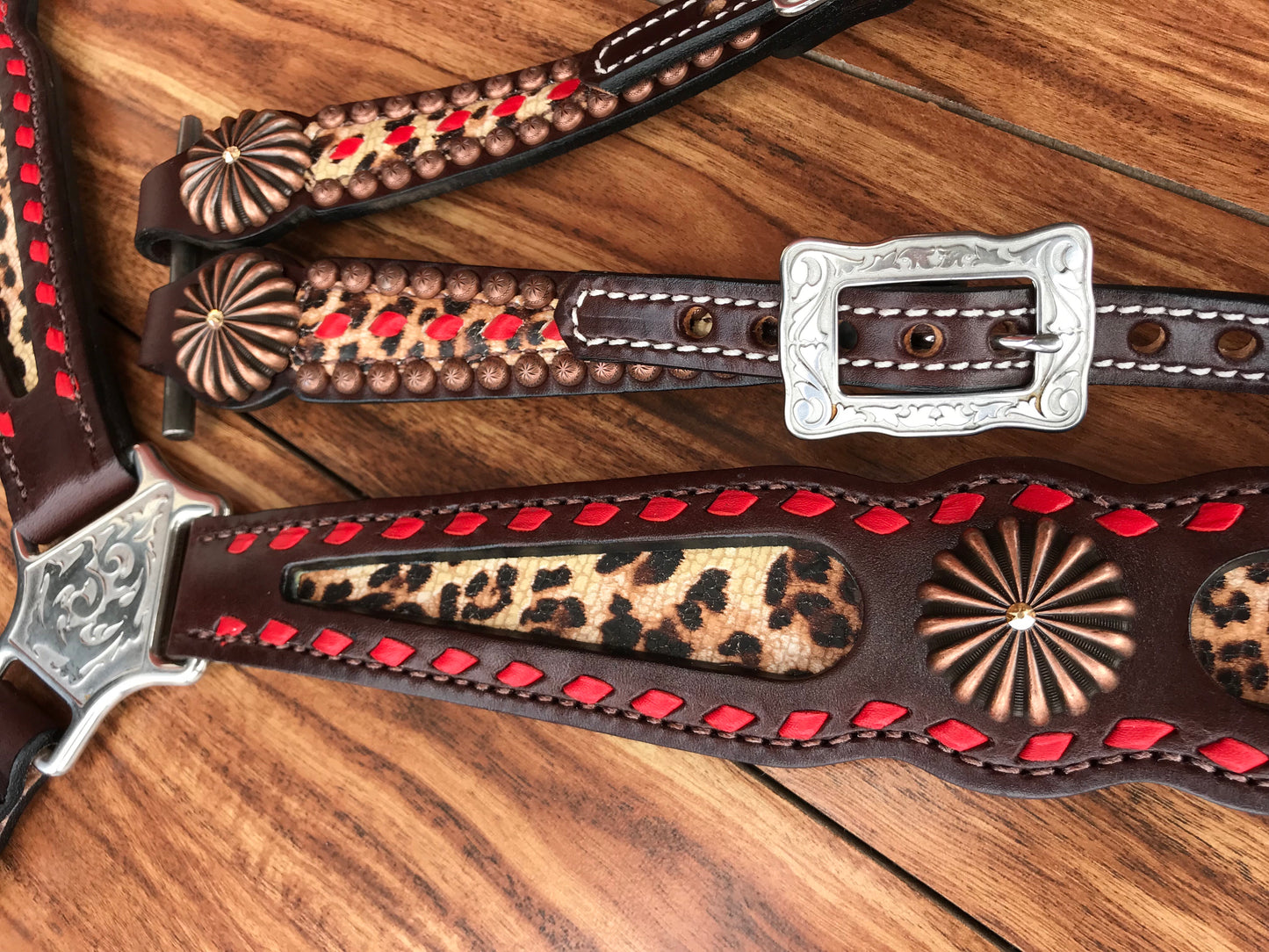 Cheetah with red buckstitch