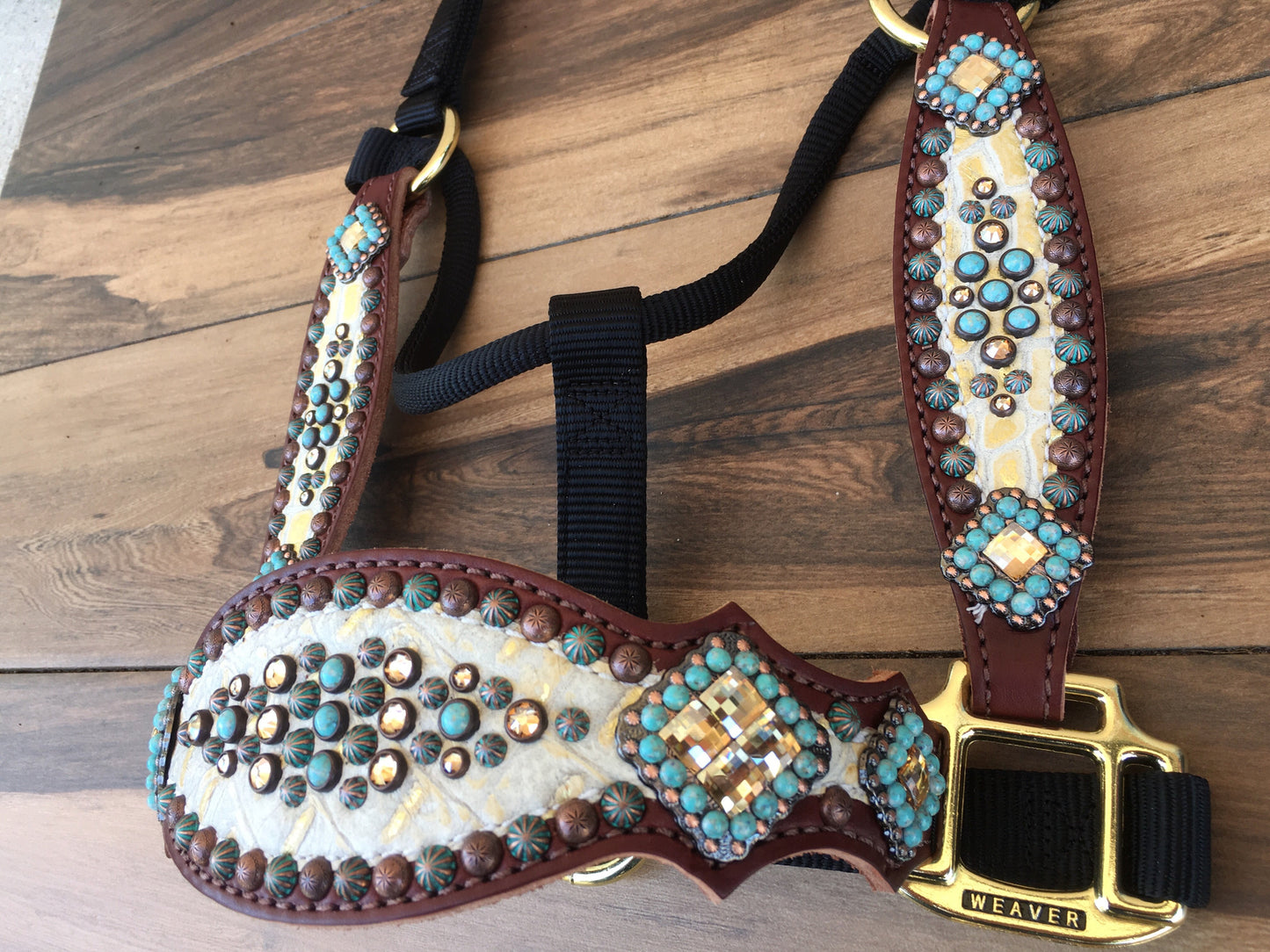 Cream W/ Gold Gator Halter with Cheeks