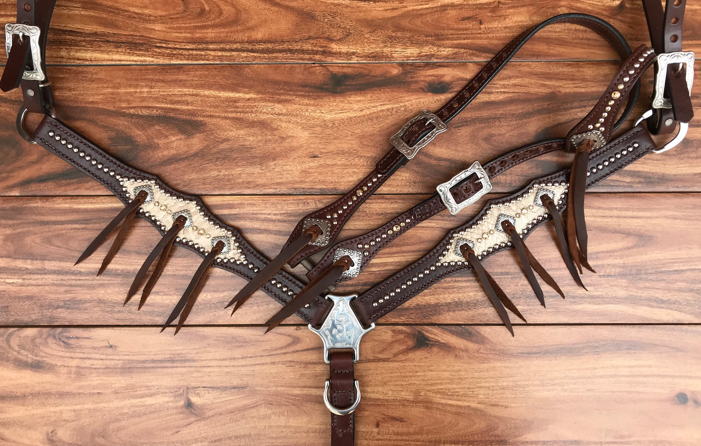 Cream Python Snake on Dark Oil Leather