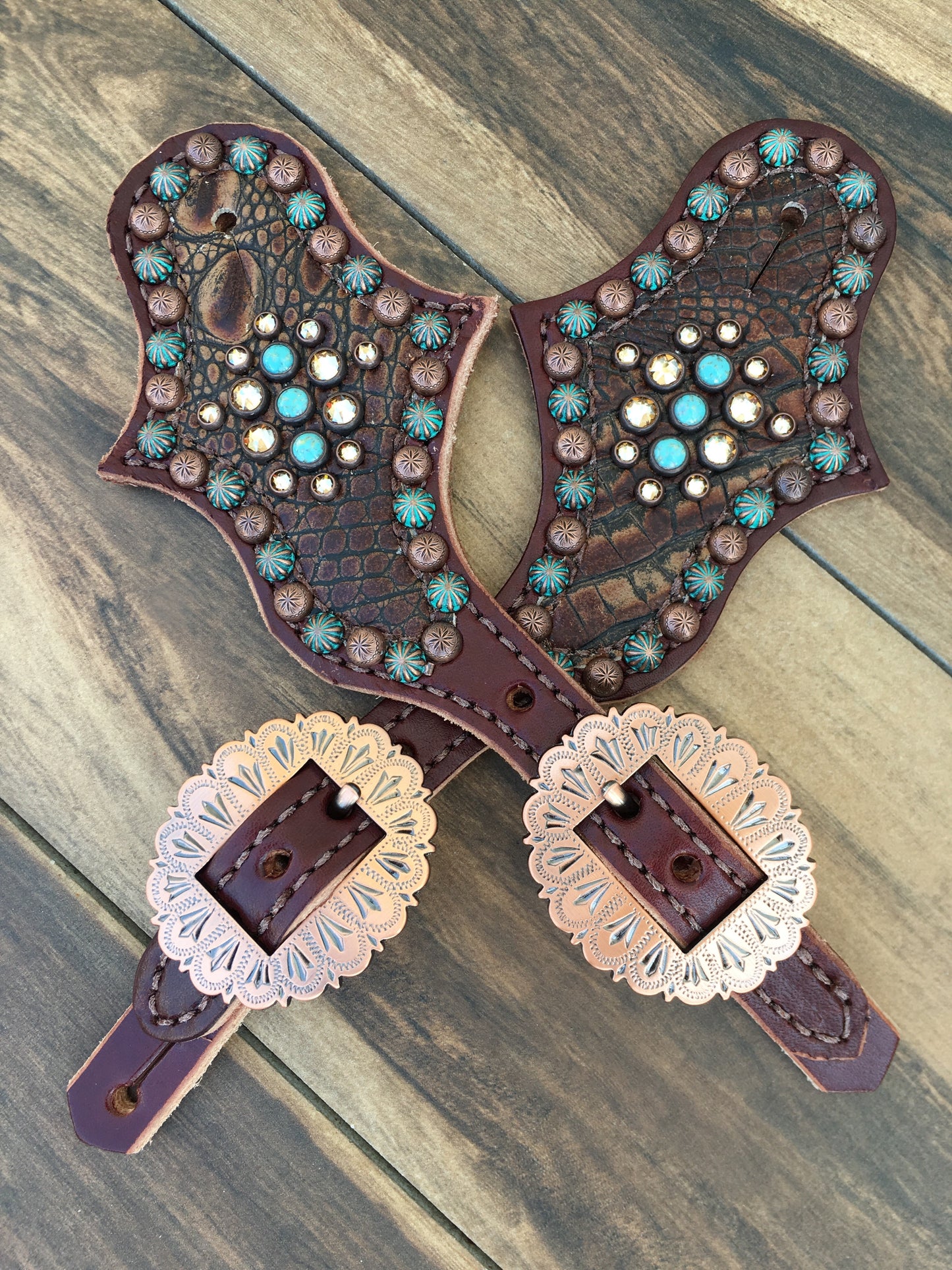 Rustic Brown Gator with Patina and Turquoise accents