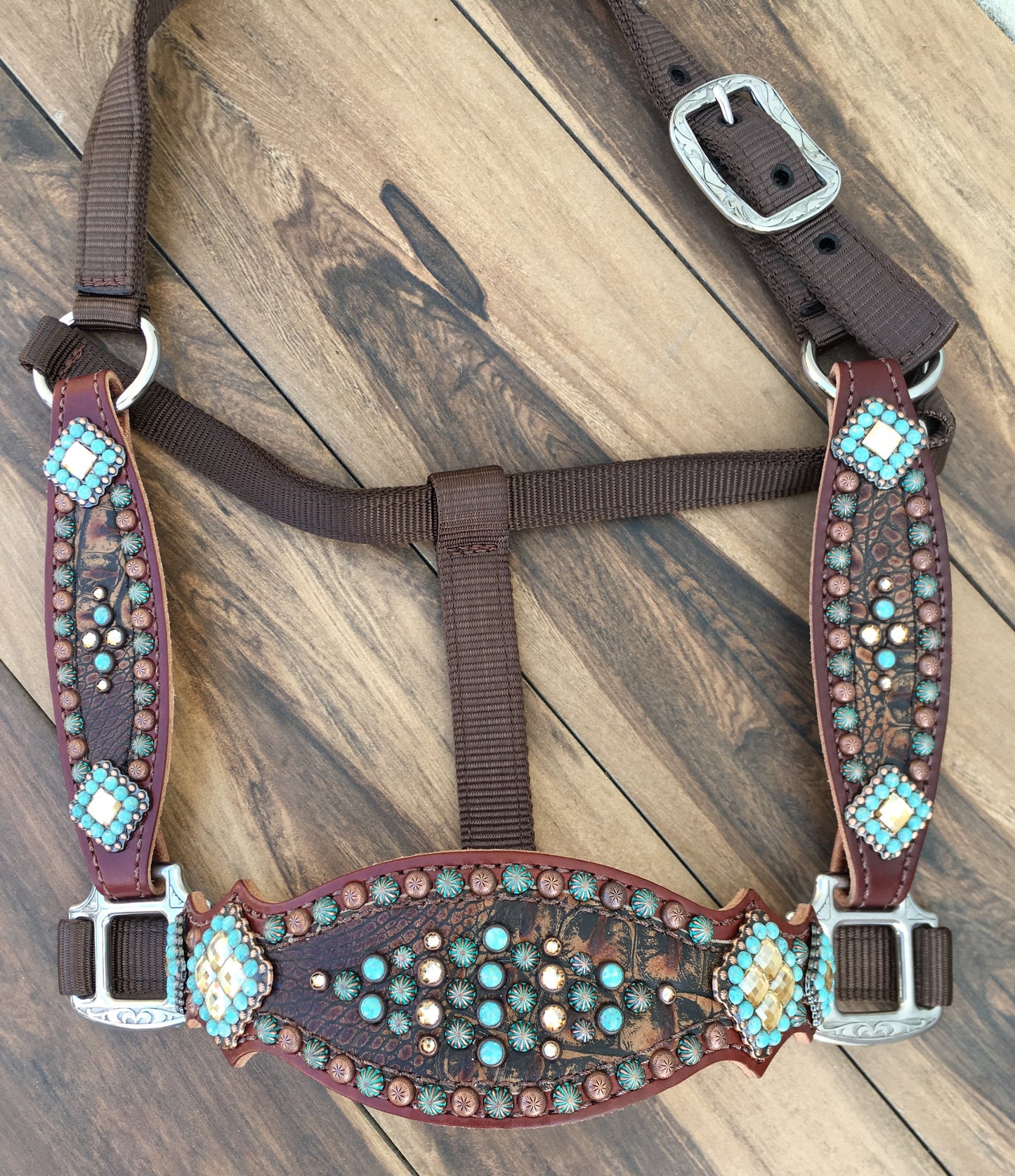 Rustic Brown Gator with Patina and Turquoise accents