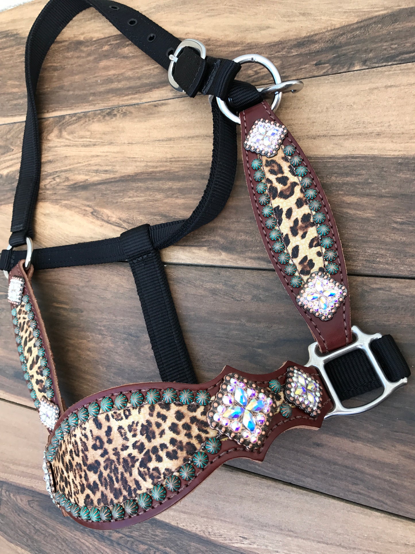 Cheetah Halter W/ Patina Spots and AB Conchos