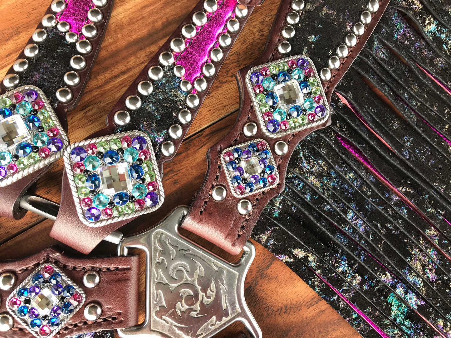 Northern Lights with Pink Double Layer Fringe