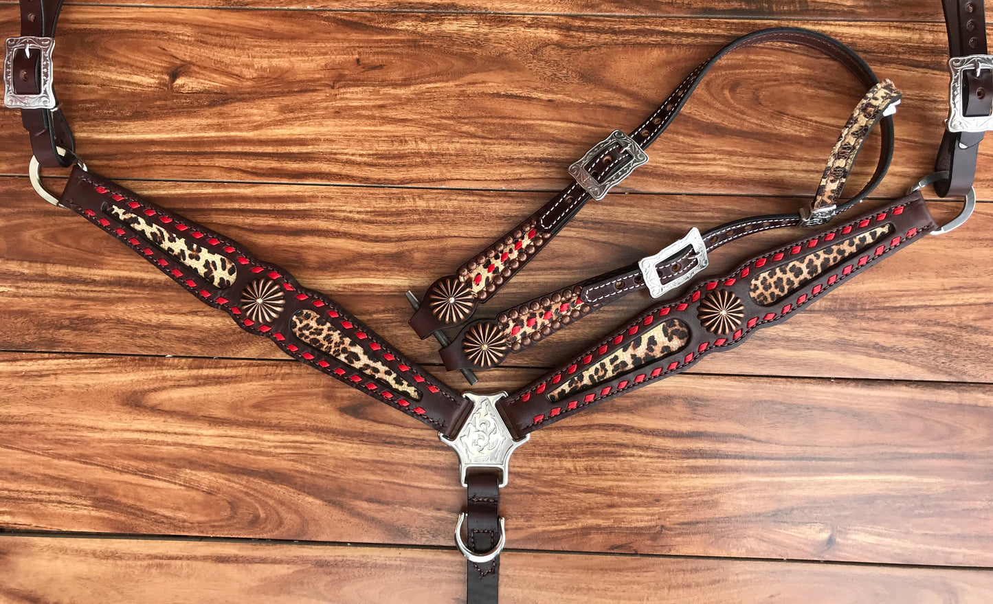 Cheetah with red buckstitch