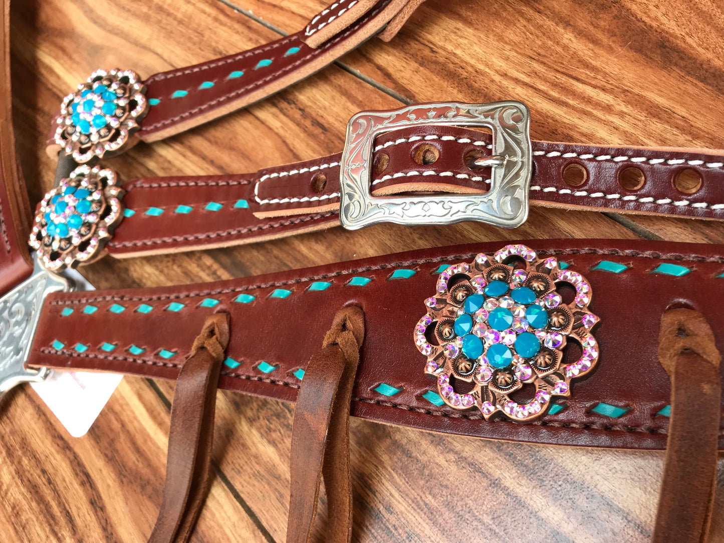 Turquoise buckstitch and round conchos