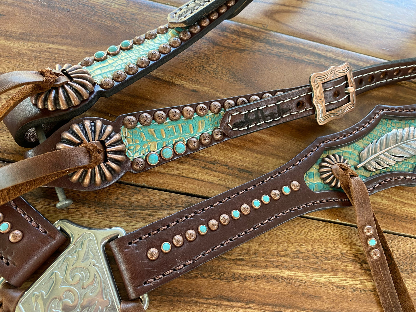 Copper frosted turquoise with feather concho
