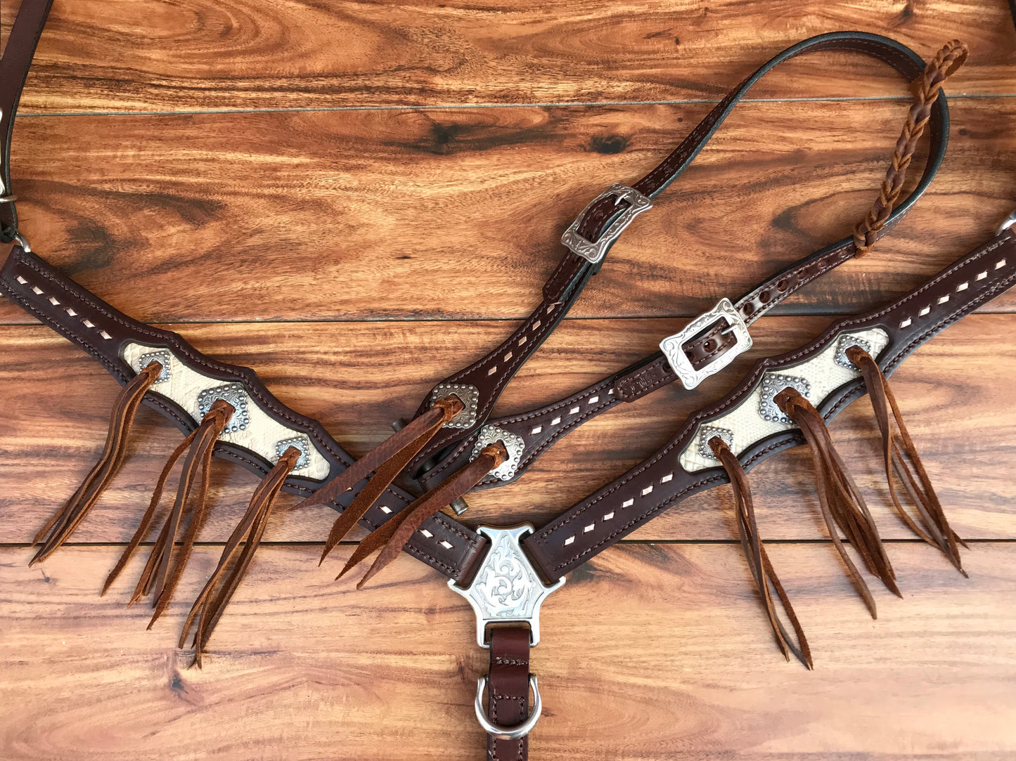 Cream Python Snake Inlay with Buckstitch